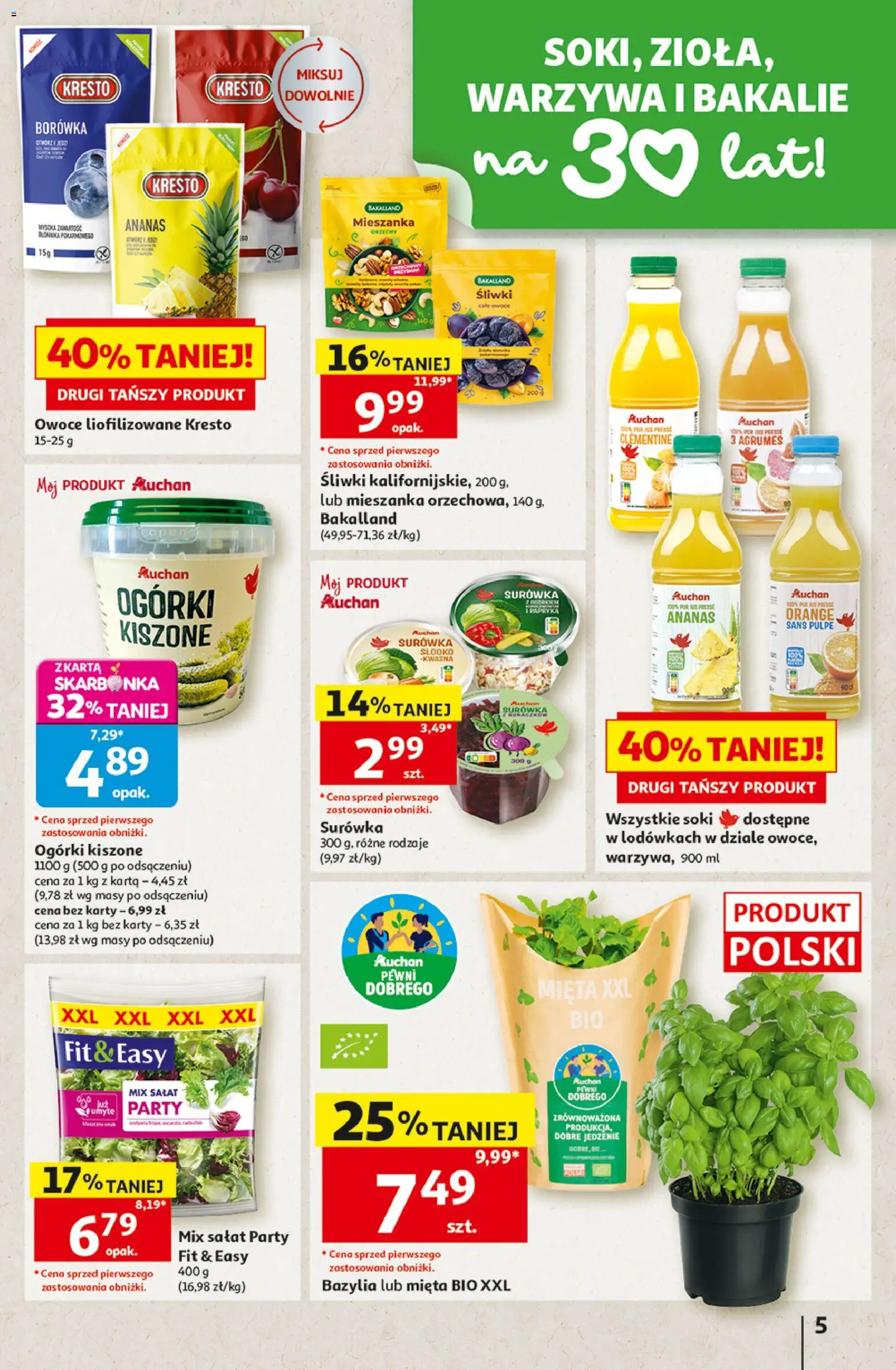 Auchan gazetka - 30 Lat Hipermarket od 20.08.2026 | Strona: 5 | Produkty: Soki, Mięta, Surówka, Bakalie