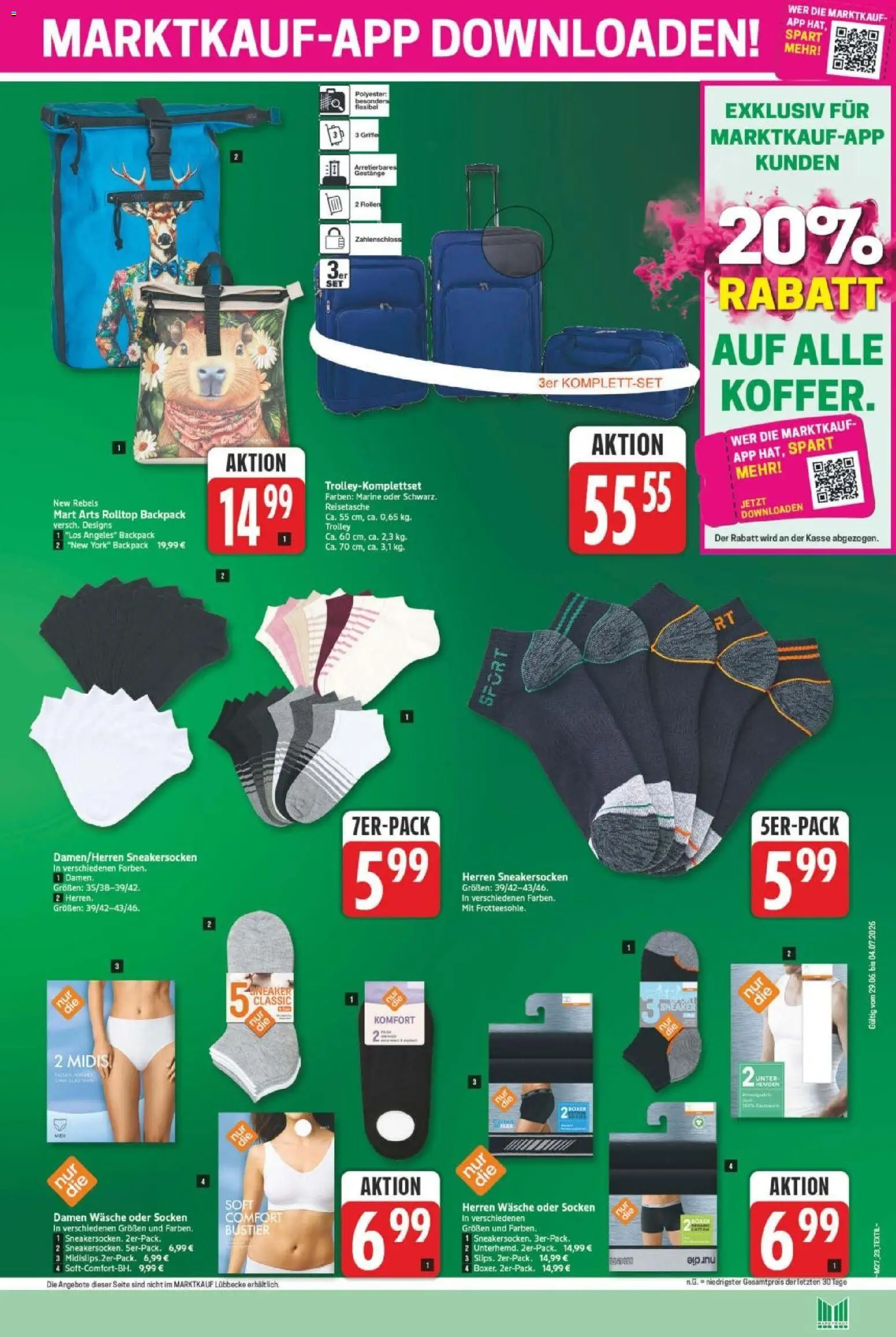Marktkauf Prospekt – gültig ab 29.06.2026 | Seite: 23 | Produkte: Socken, Boxer, Reisetasche