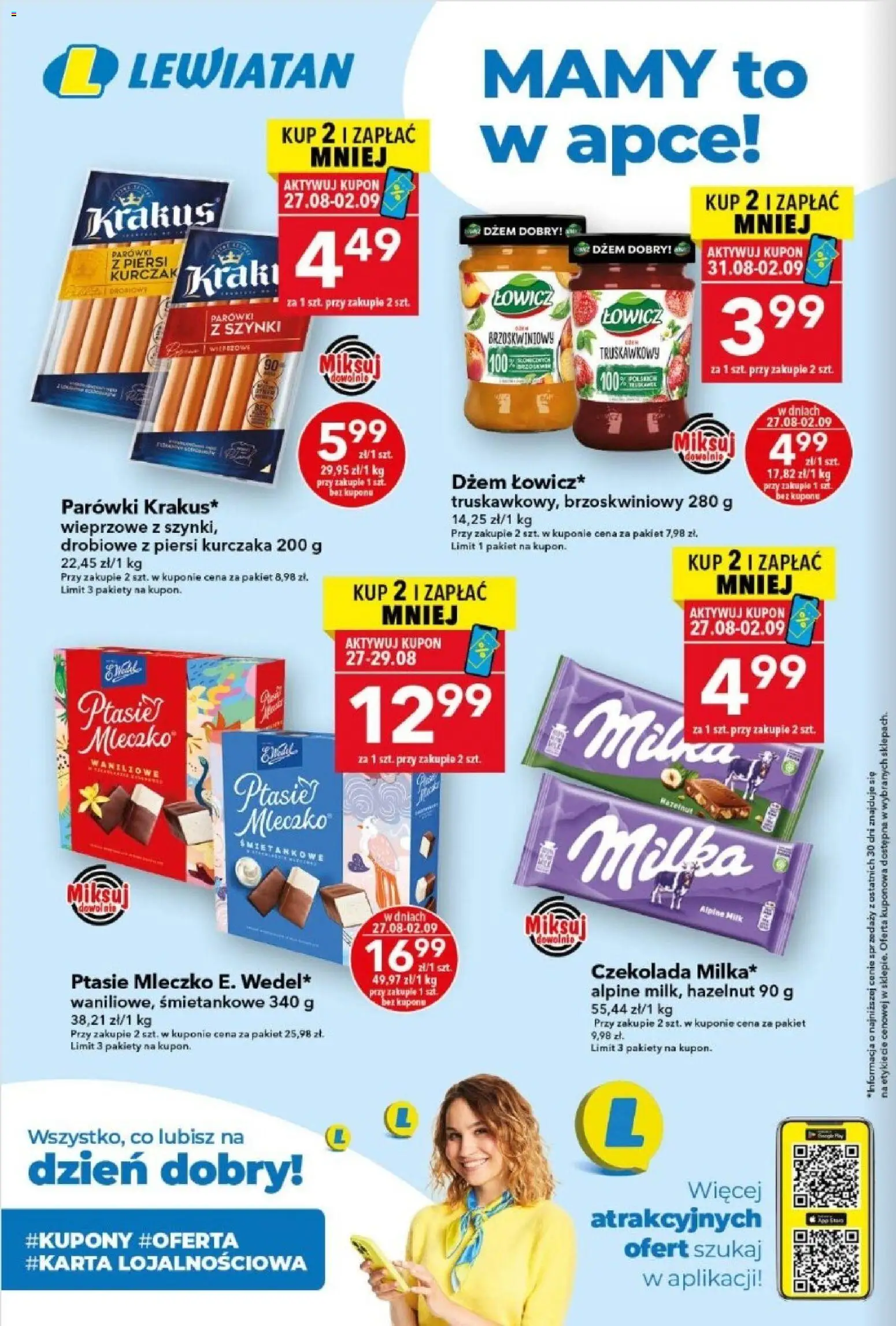 Lewiatan gazetka od 27.08.2026 | Strona: 2 | Produkty: Piersi, Parówki, Milka, Ptasie mleczko