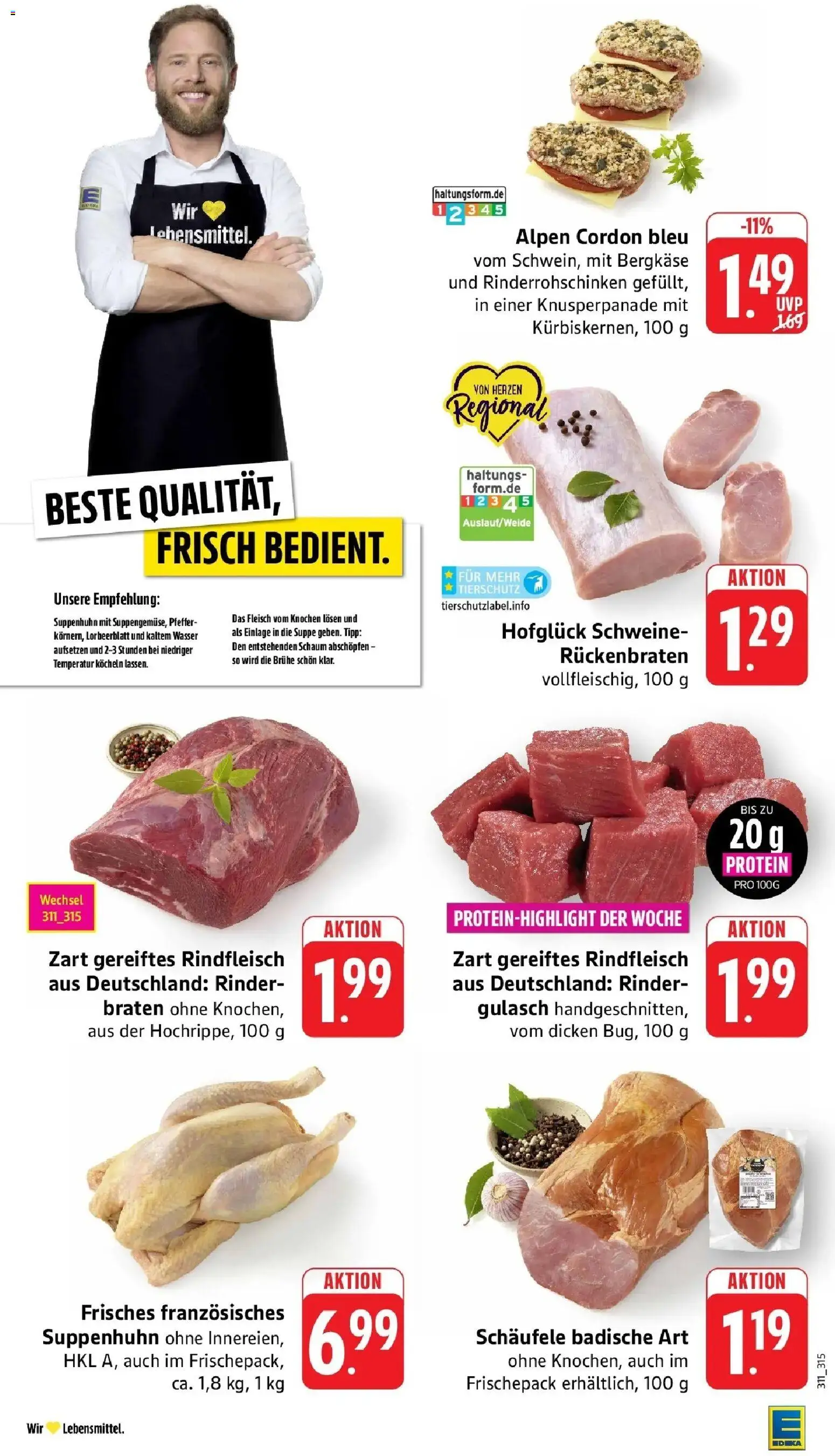 Edeka Prospekt Donaueschingen (ab 19.10.2026) » Angebote Online | Seite: 10 | Produkte: Wasser, Gulasch, Rindfleisch, Fleisch
