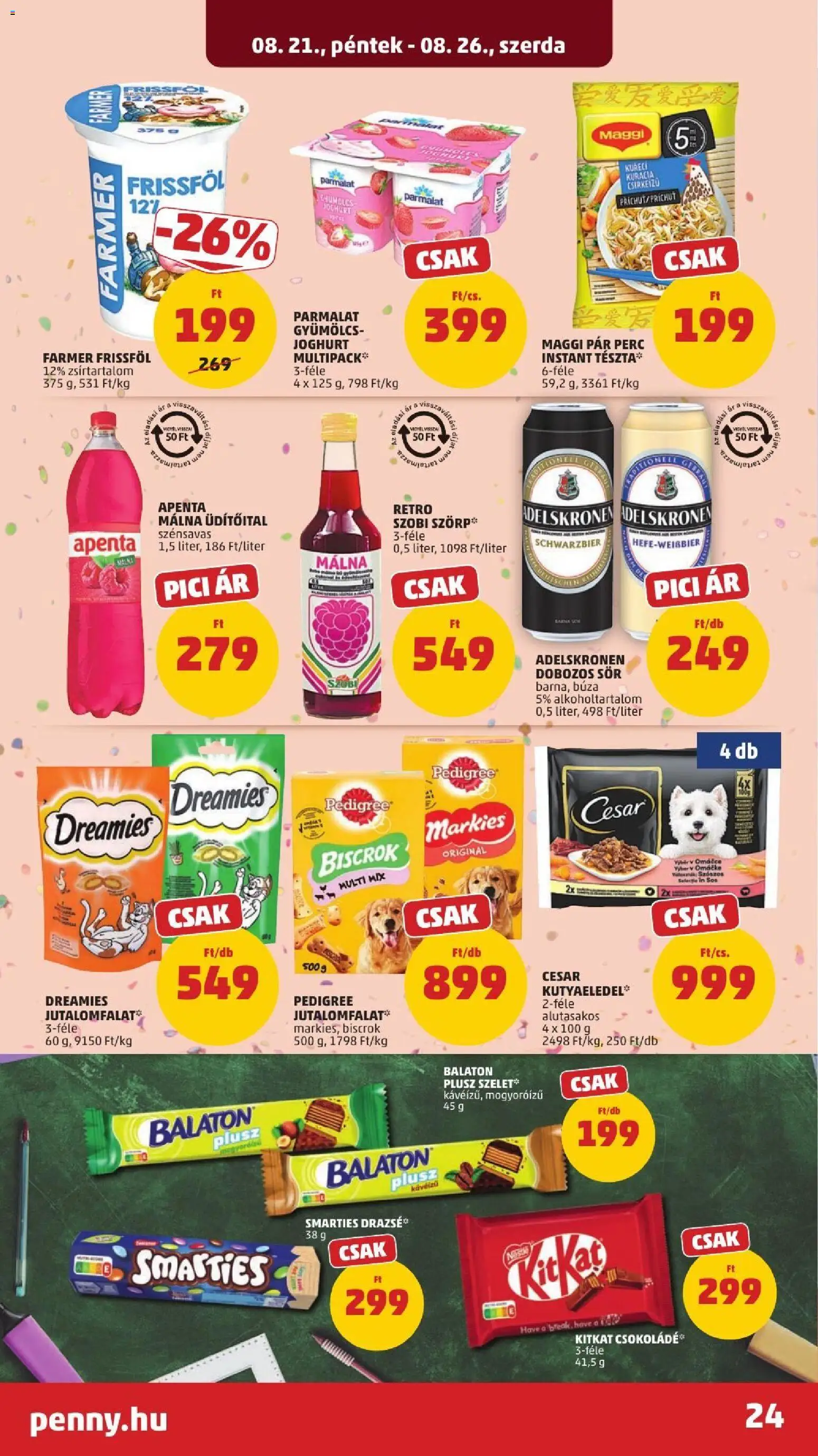 PENNY akciós ujság - amely érvényes a következő dátumtól: 2026.08.21. | Oldal: 28 | Termékek: Pedigree, Maggi, KitKat, Tészta