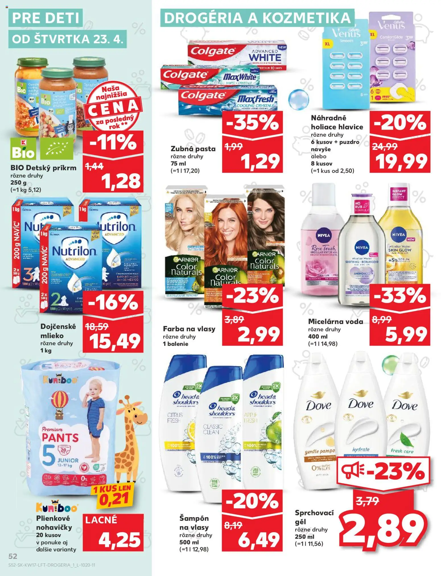 Nové Kaufland akcie – leták je platný od 23.04.2026 | Strana: 52 | Produkty: Mlieko, Zubná pasta, Voda, Puzdro