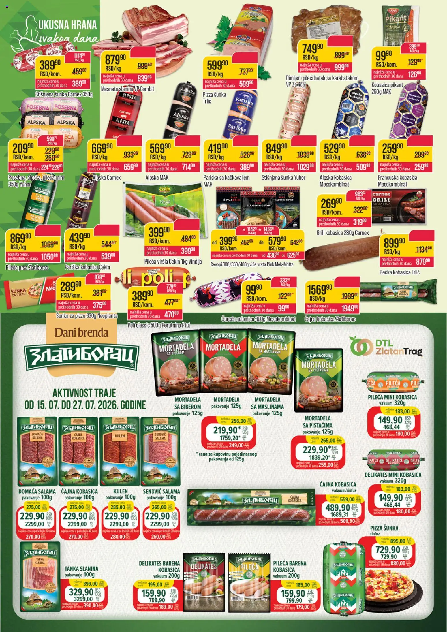Zlatan Trag katalog - važi od 15.07.2026 | Strana: 6 | Proizvode: Kulen, Mortadela, Perutnina Ptuj, Šunka