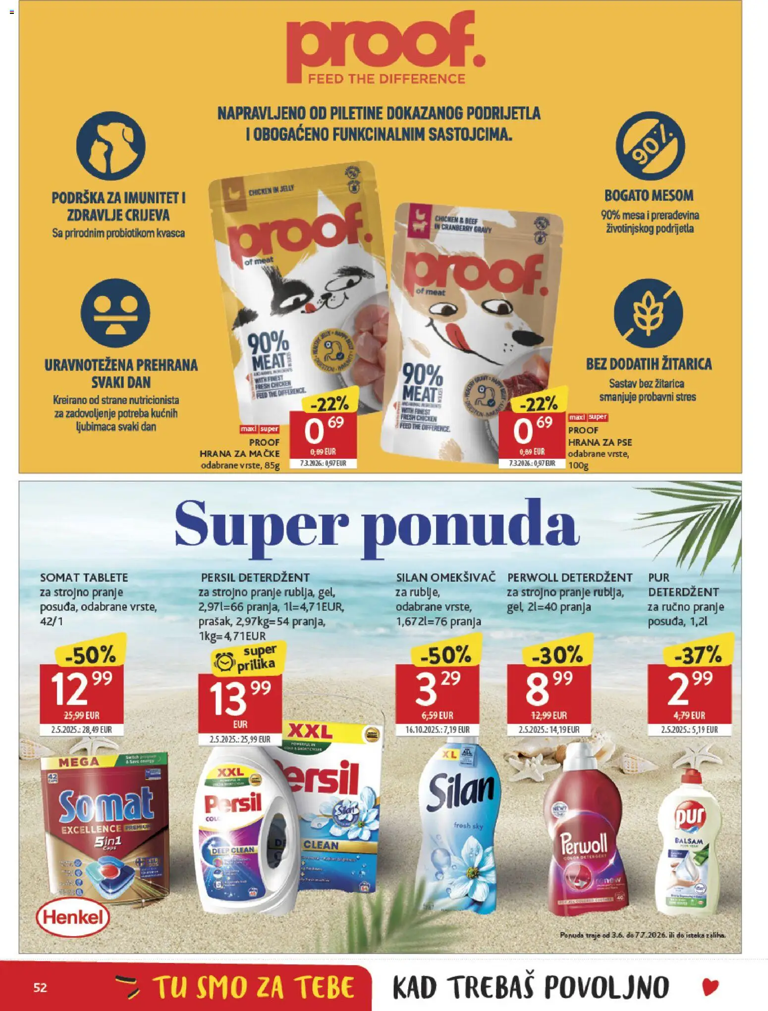 Konzum katalog | vrijedi od 03.06.2026 | Stranica: 52 | Proizvodi: Hrana za pse, Omekšivač, Somat, Persil