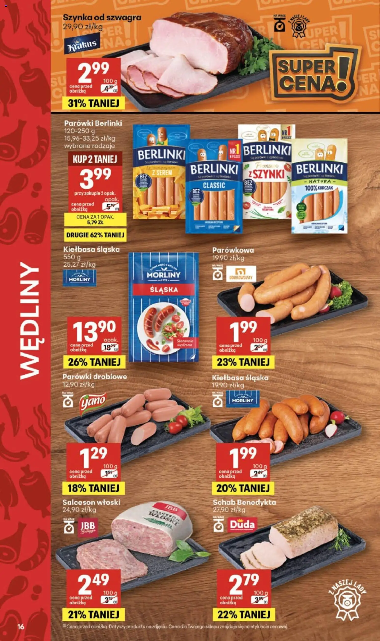 Delikatesy Centrum gazetka od 08.10.2026 | Strona: 16 | Produkty: Parówki, Szynka, Salceson, Kiełbasa śląska