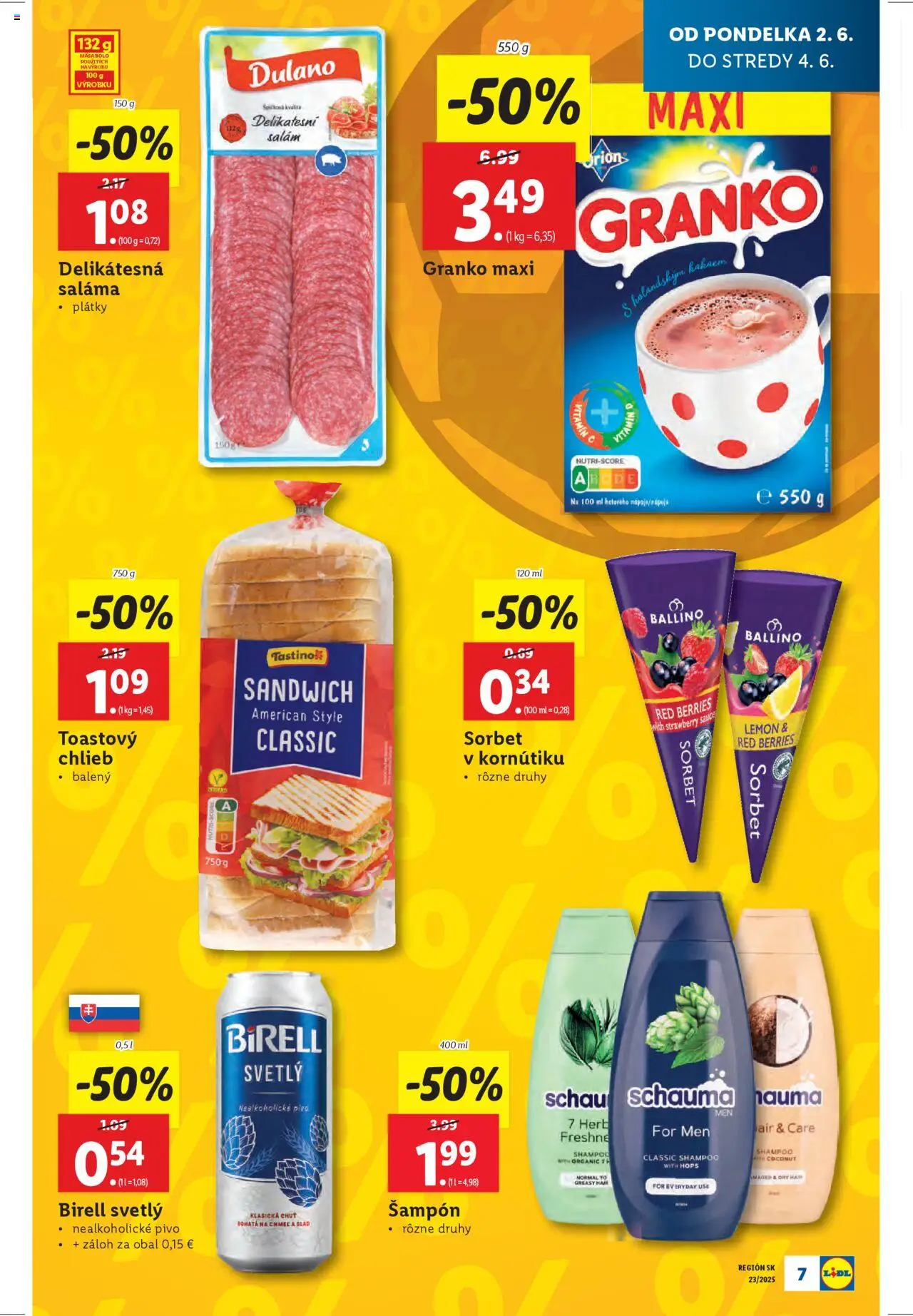 Nové Lidl akcie – leták je platný od 02.06.2025 | Strana: 9 | Produkty: Birell, Sorbet, Šampón, Granko