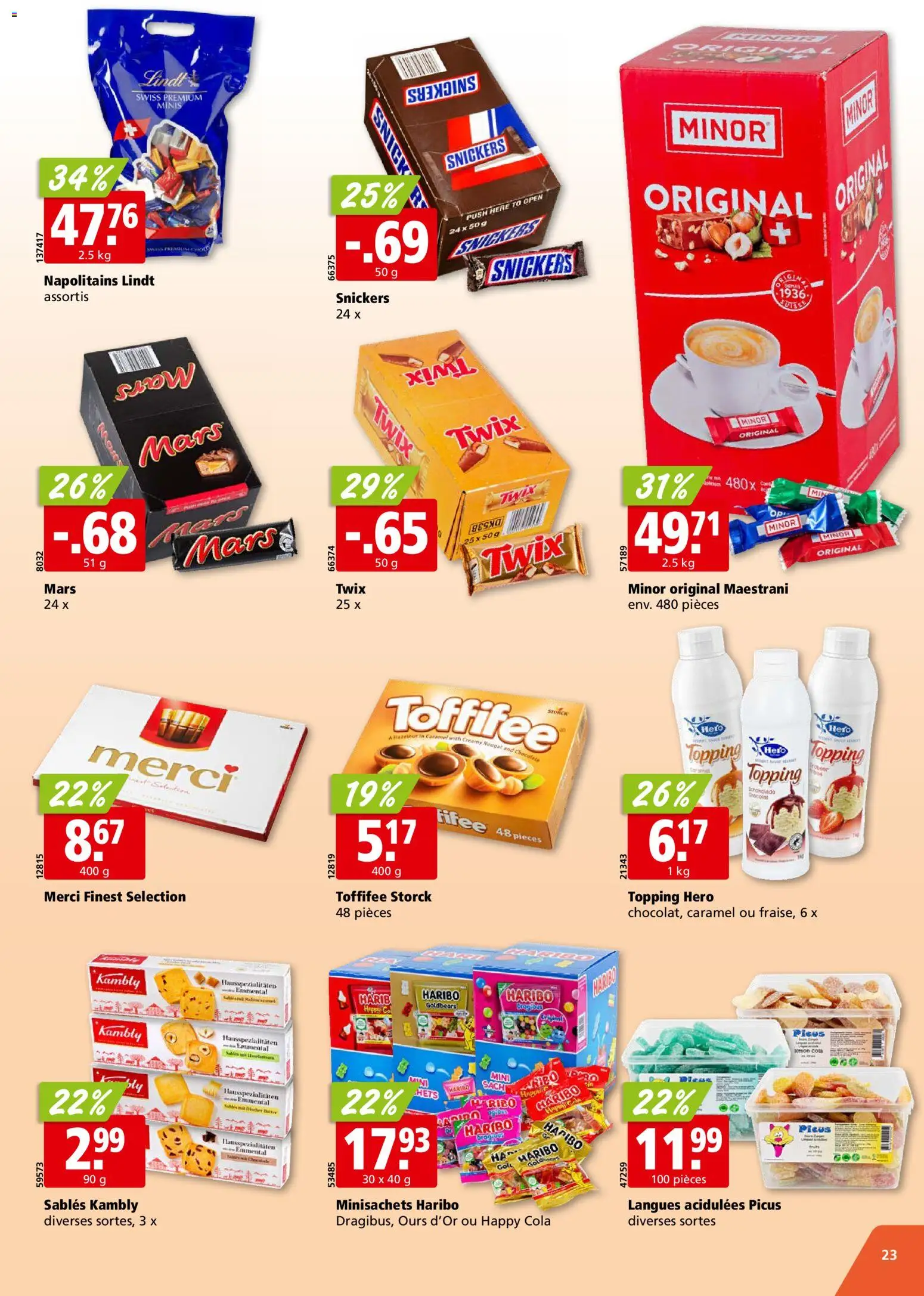Aligro aktionen Chavannes, Matran, Genève, Sion – gültig ab 26.10.2026 | Seite: 23 | Produkte: Snickers, Mars, Twix