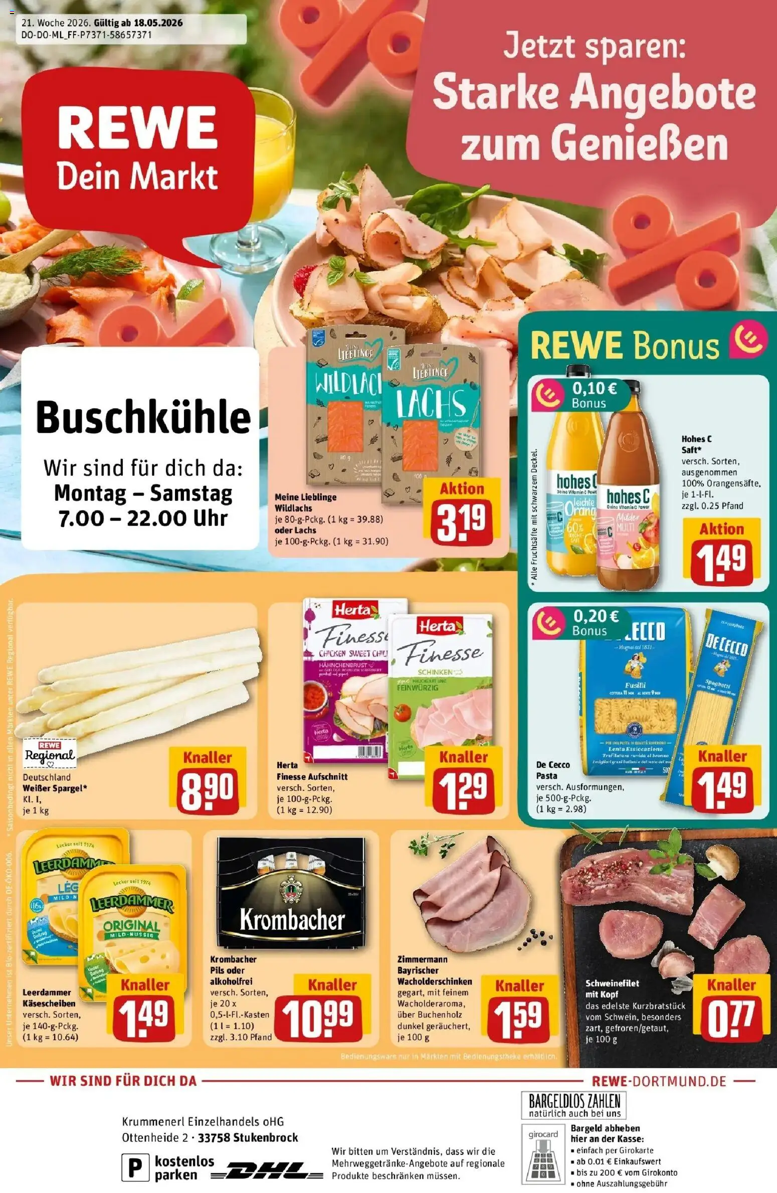 Rewe Prospekt Schloß Holte-Stukenbrock – gültig ab 17.05.2026 | Seite: 1 | Produkte: Krombacher, Pasta, Schinken, Herta finesse