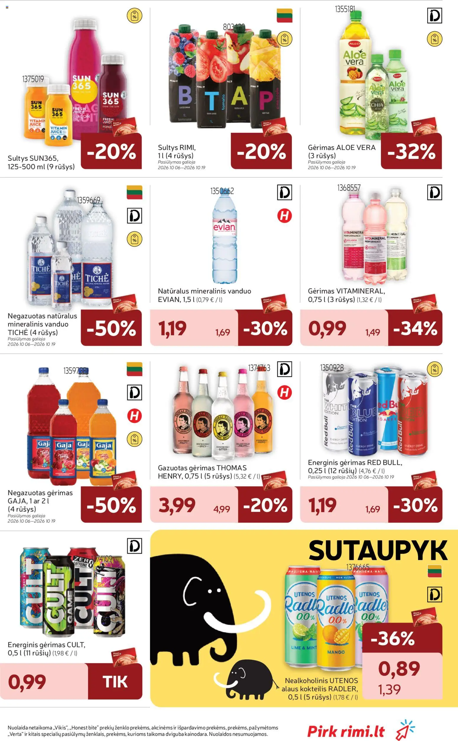 Rimi akcijos nuo 2026.10.06 | Puslapis: 25 | Prekių: Vanduo, Energinis gėrimas, Sultys, Mineralinis vanduo