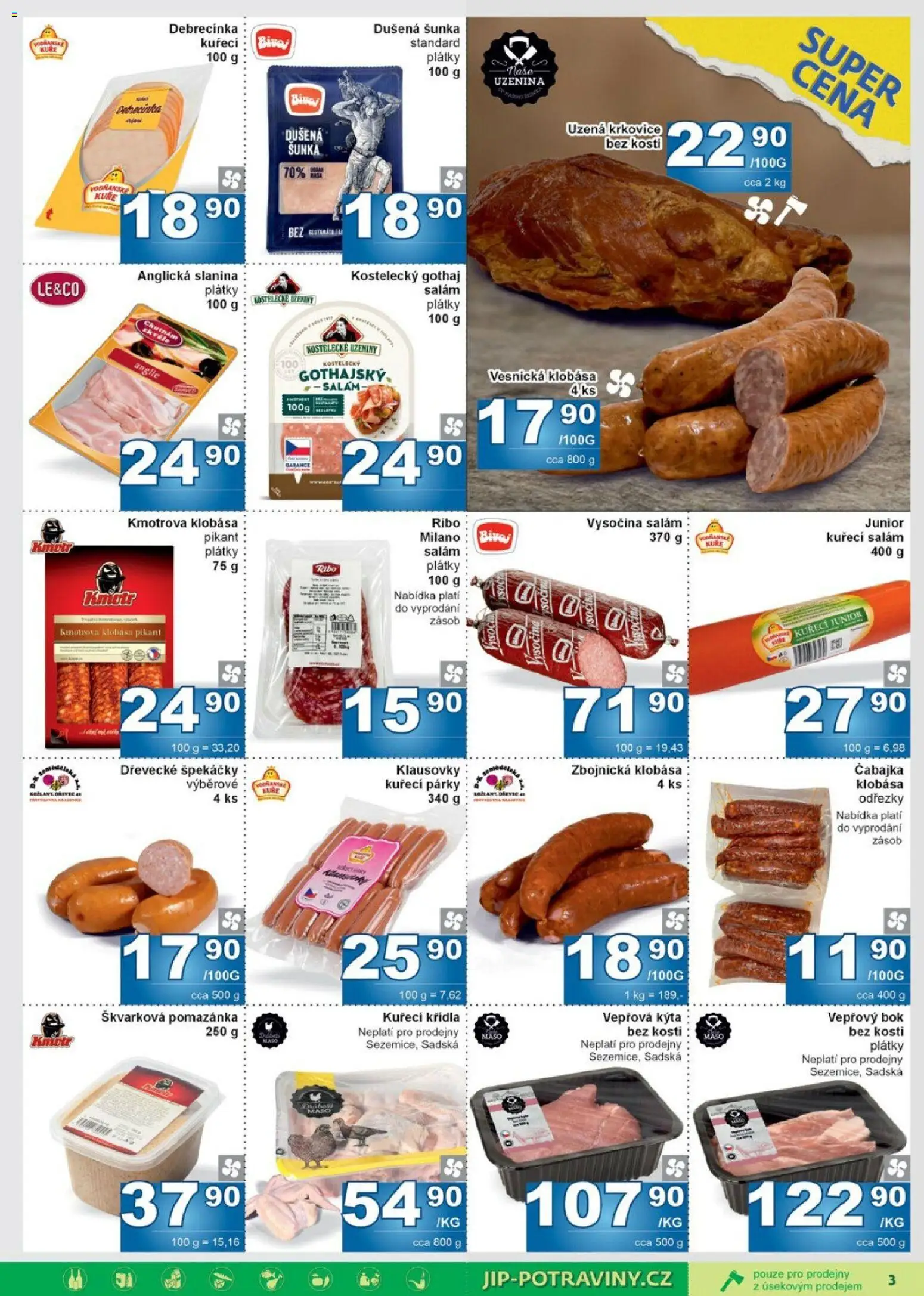 Jip leták od 22.04.2026 | Strana: 3 | Produkty: Anglická slanina, Kuřecí Křídla, Slanina, Uzená krkovice