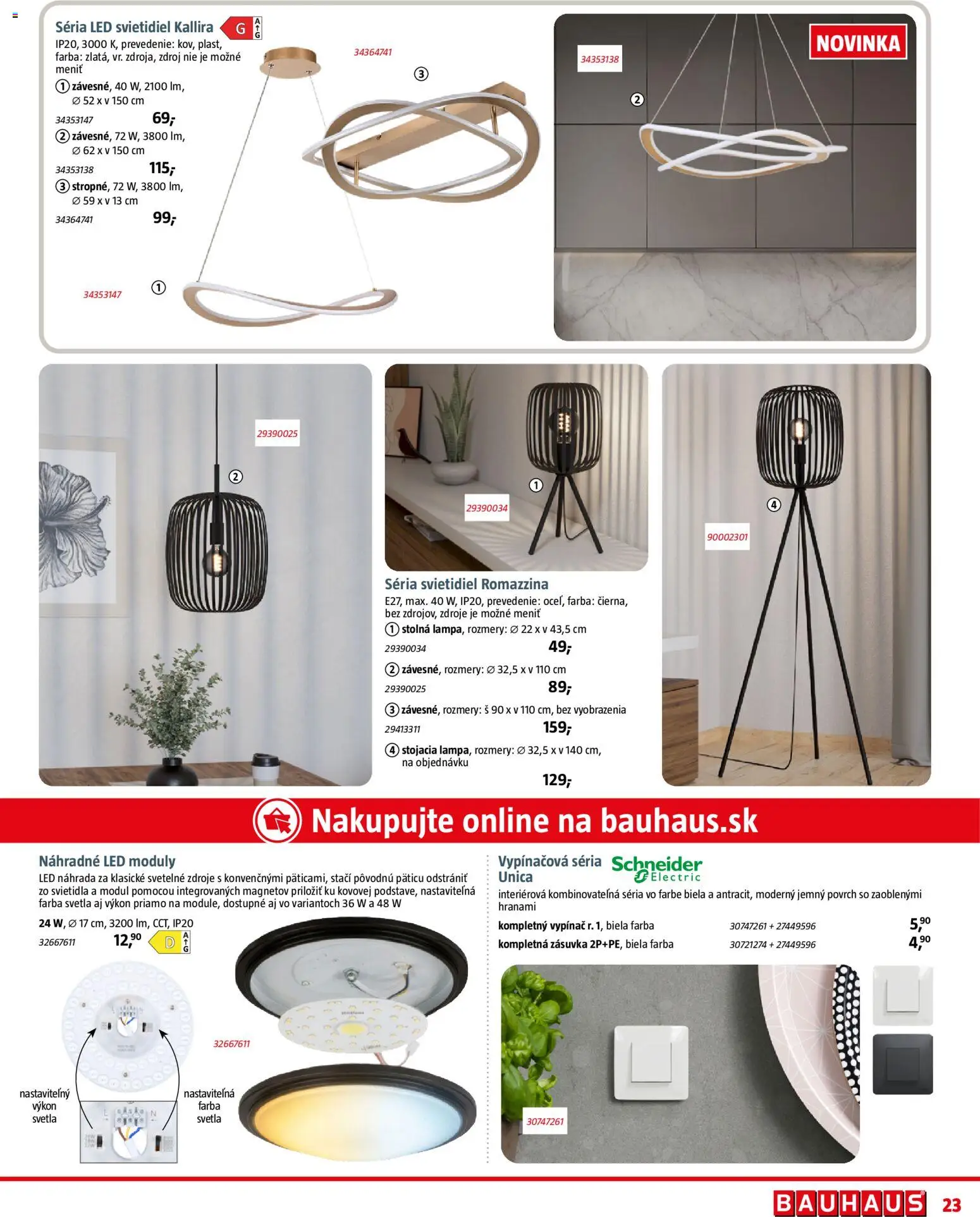 Nové Bauhaus akcie – leták je platný od 05.10.2026 | Strana: 23 | Produkty: Svietidlá, Zásuvka, Svetlá