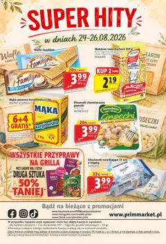 Pogląd oferty "Prim Market gazetka" - ważna od 20.08.2026 | Strona: 16 | Produkty: Chusteczki, Makaron, Przyprawy, Mąka