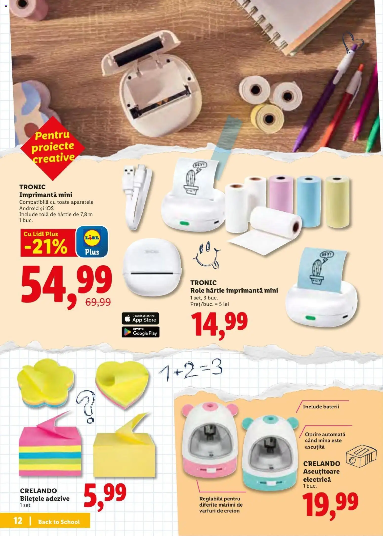 Noul catalog Lidl – valabil de la 10.08.2026 | Pagină: 12 | Produse: Imprimantă, Ascuțitoare, Role, Baterii