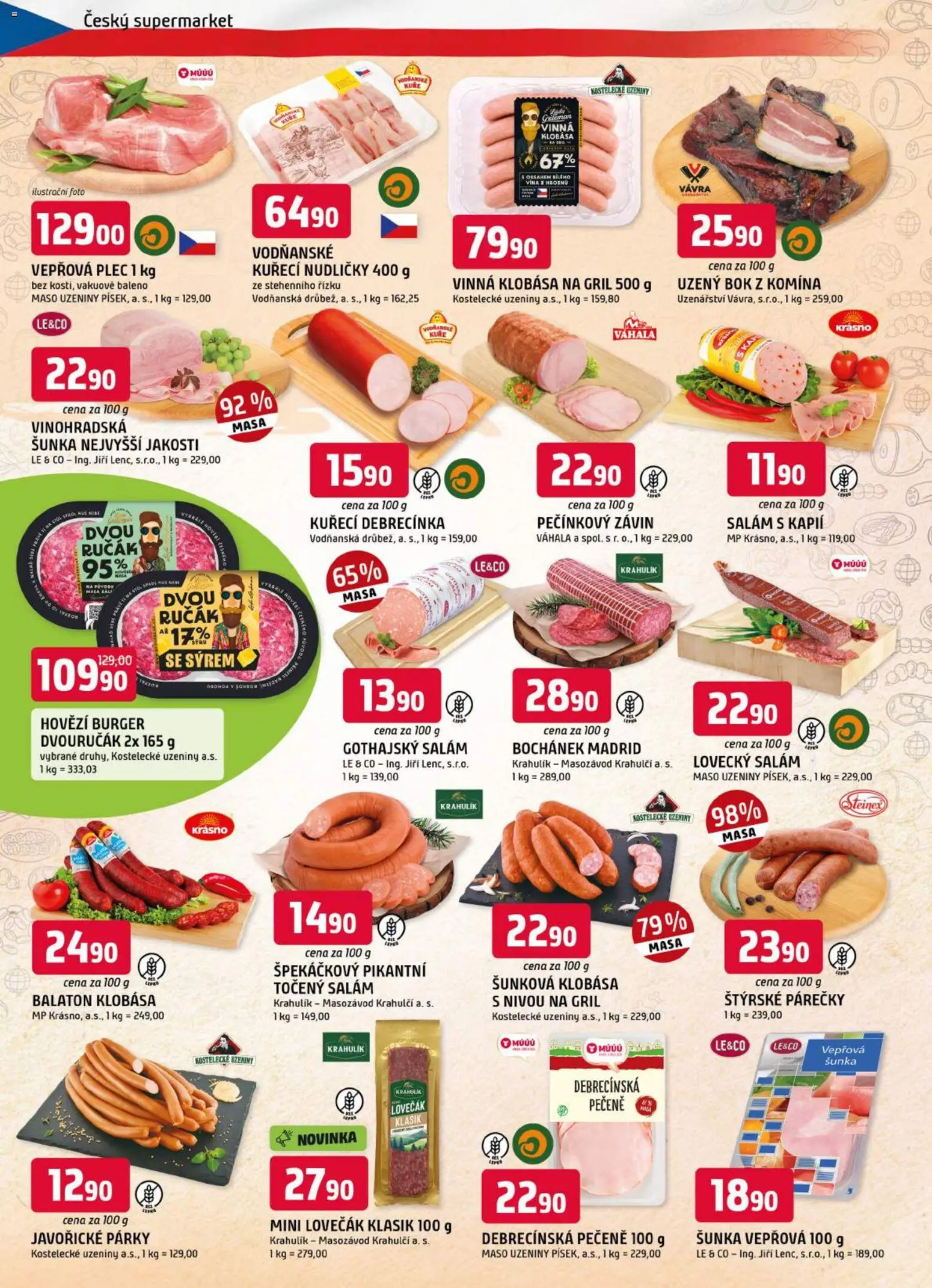 Trefa leták od 12.08.2026 | Strana: 2 | Produkty: Burger, Salám, Vinná klobása, Maso