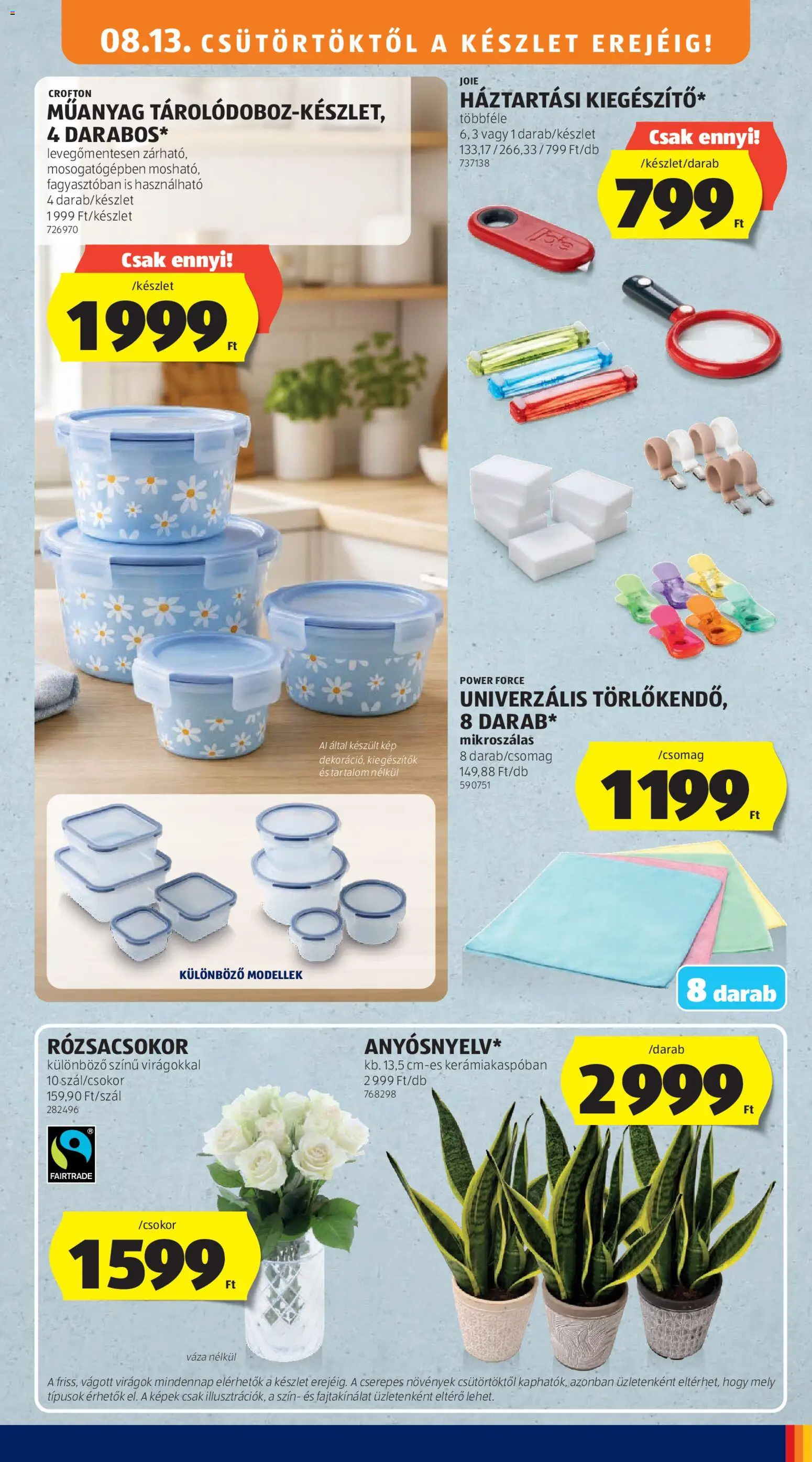 Aldi akciós ujság - amely érvényes a következő dátumtól: 2026.08.13. | Oldal: 31 | Termékek: Virágok, Rózsacsokor, Váza
