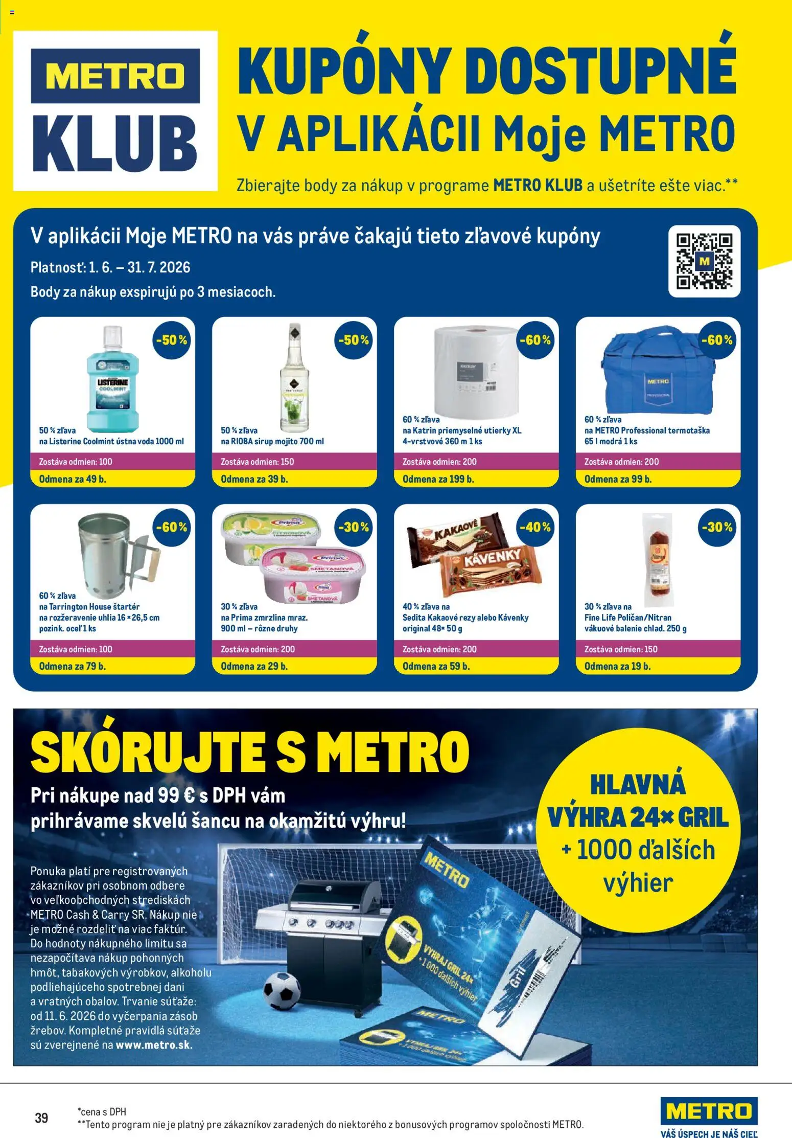 Nové Metro akcie – leták je platný od 17.06.2026 | Strana: 39 | Produkty: Gril, Listerine, Voda