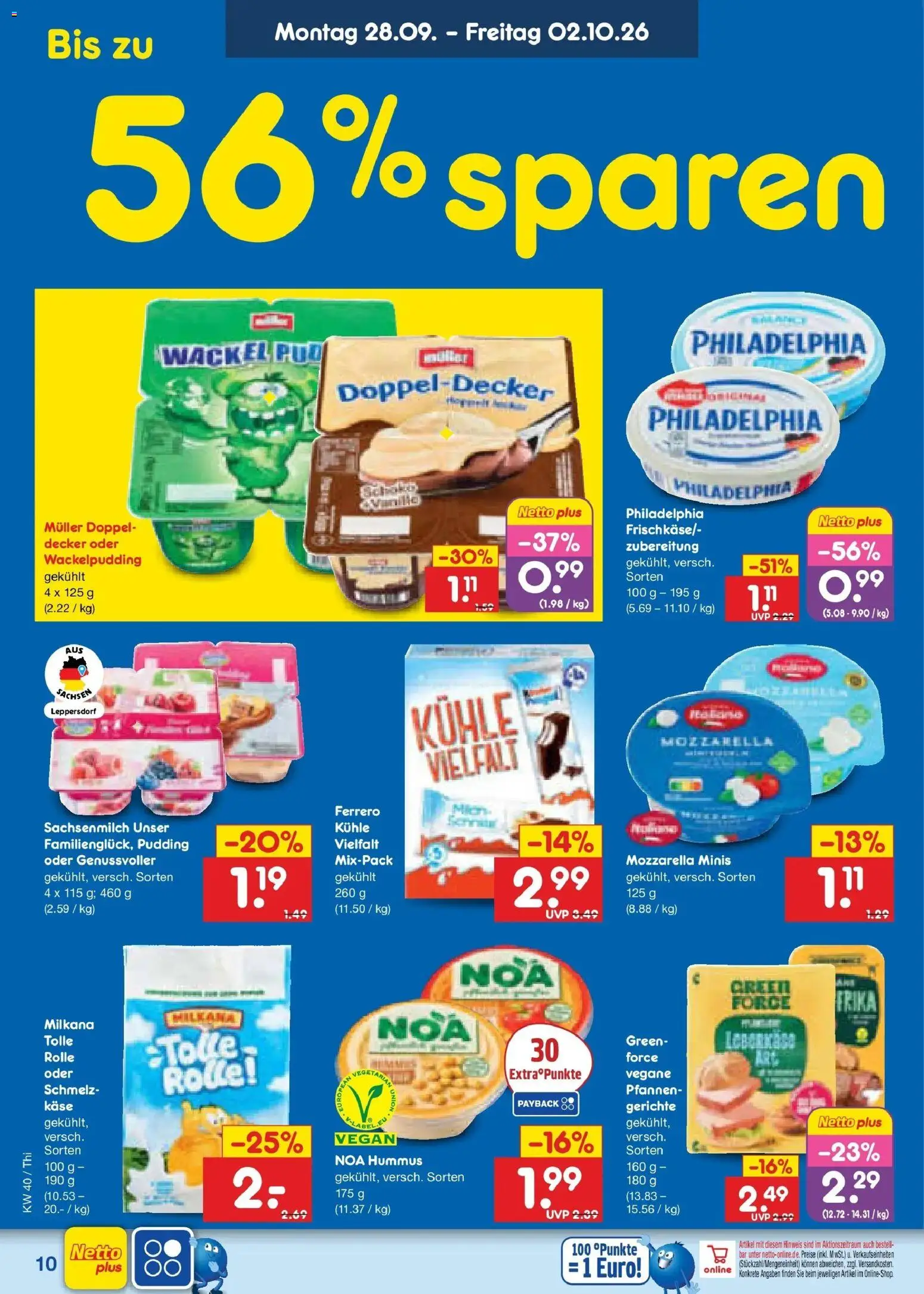 Netto Marken-Discount Prospekt Thiendorf – gültig ab 28.09.2026 | Seite: 14 | Produkte: Milkana, Philadelphia, Mozzarella, Gerichte