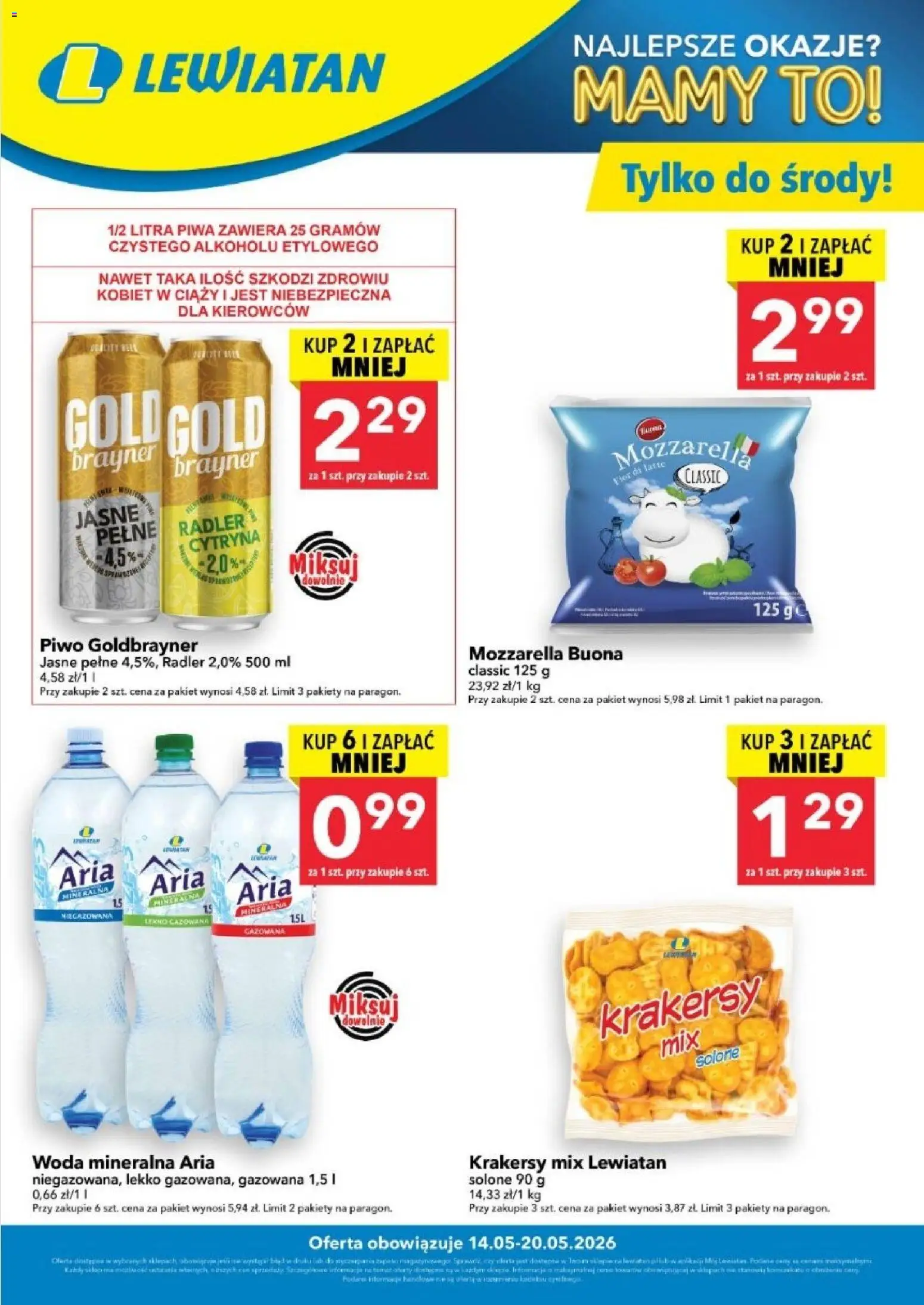 Lewiatan gazetka - W wielopakach taniej od 14.05.2026 | Strona: 1 | Produkty: Cytryna, Krakersy, Piwo, Mozzarella