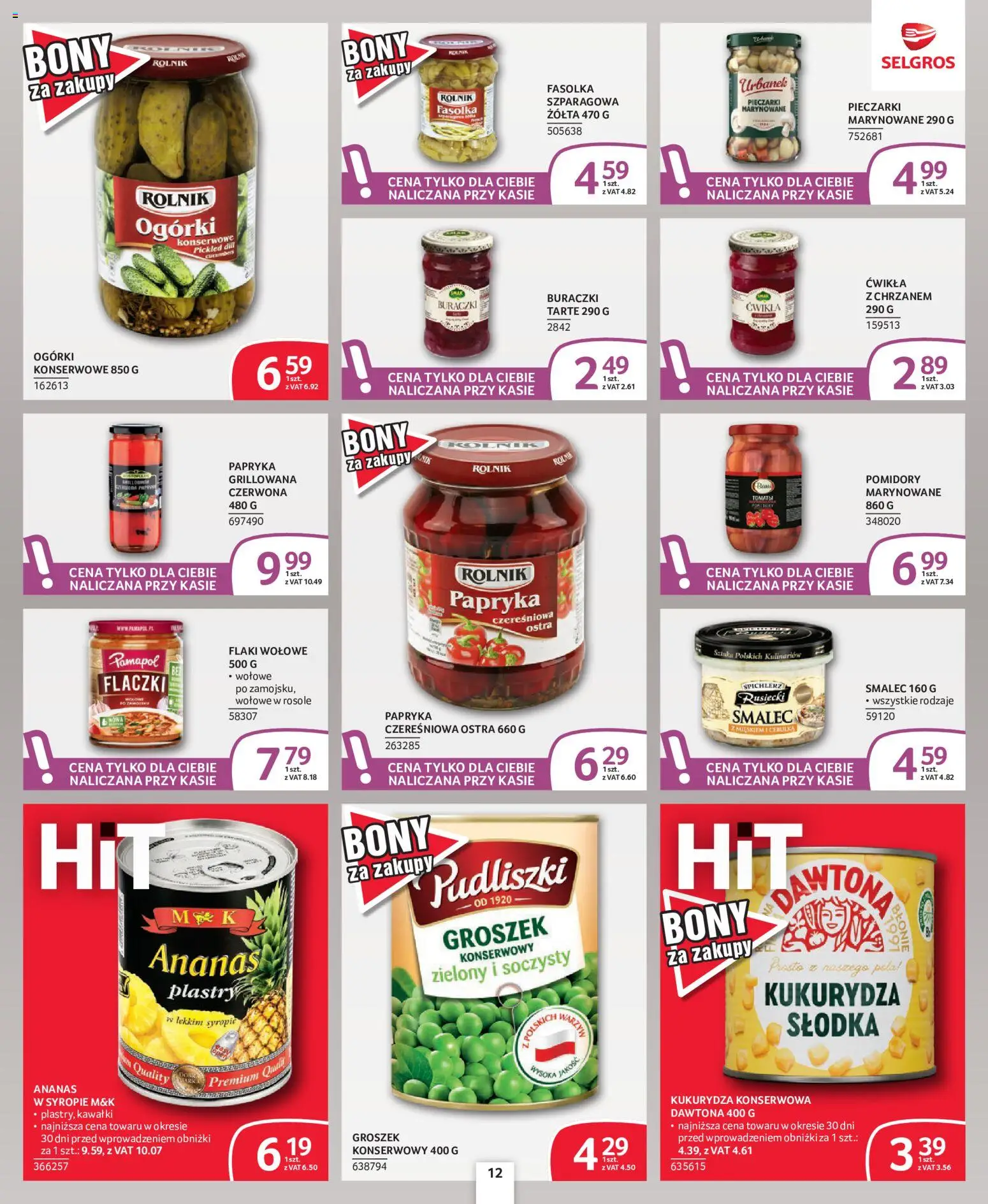 Selgros cash&carry gazetka - Oferta dla profesjonalistów od 08.10.2026 | Strona: 12 | Produkty: Kukurydza konserwowa, Papryka, Flaki wołowe, Ogórki
