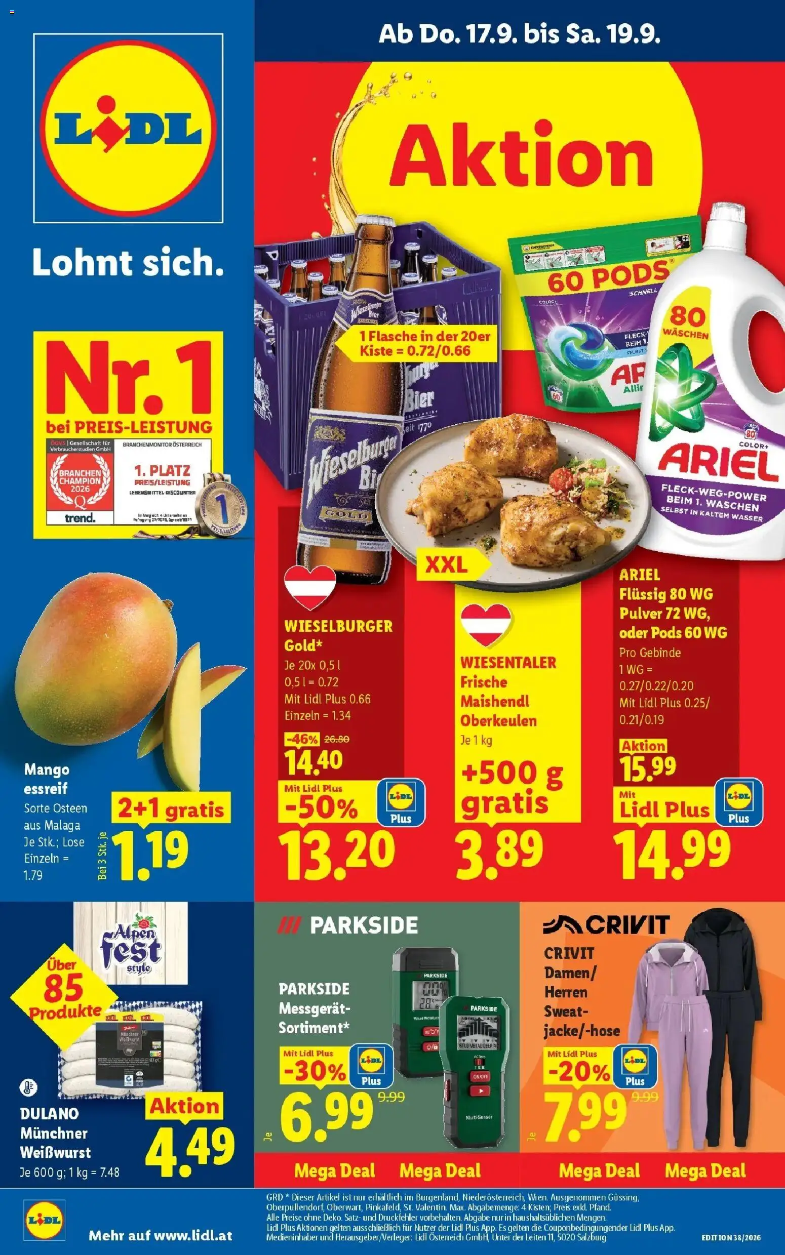 Lidl Flugblatt - Wien ab 13.09.2026 - Angebote ab donnerstag | Seite: 1 | Produkte: Wasser, Mango, Bier
