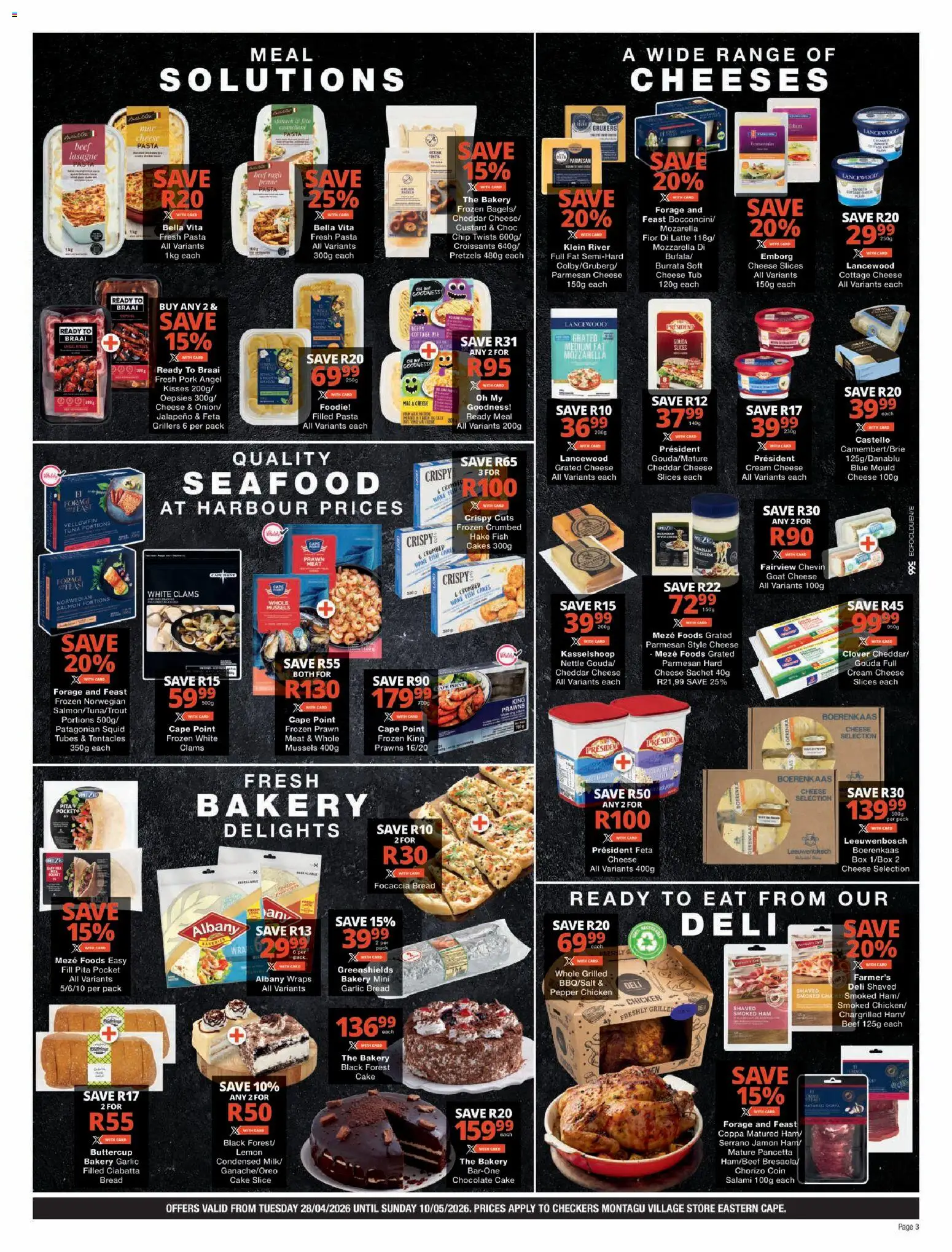 New Checkers catalogue – valid from 28.04.2026 | Page: 3 | Products: Pan de Viena, Cheese, Fish, Pasta