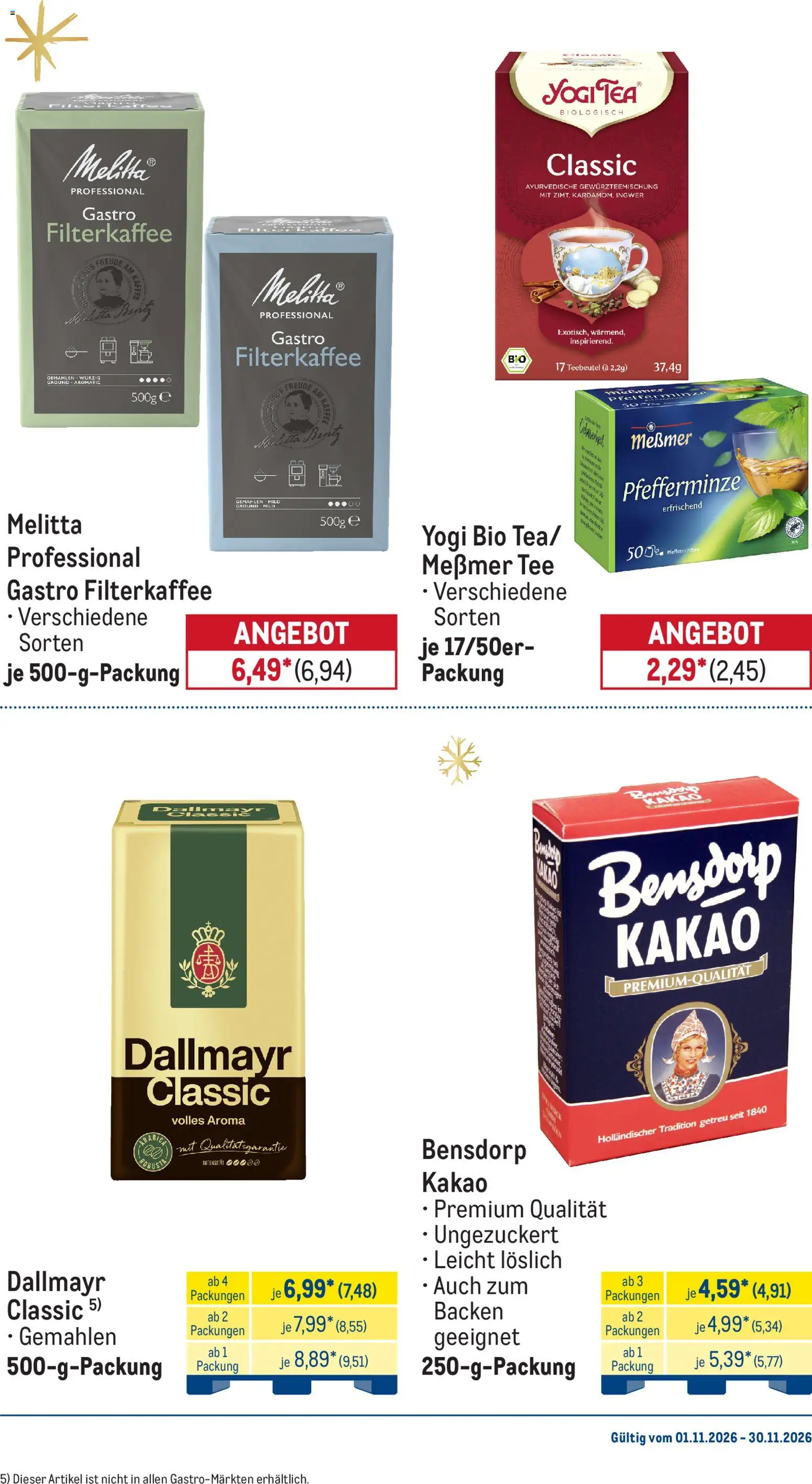 Metro Monats-Menü – gültig ab 01.11.2026 | Seite: 29 | Produkte: Melitta, Kaffee, Dallmayr, Tee