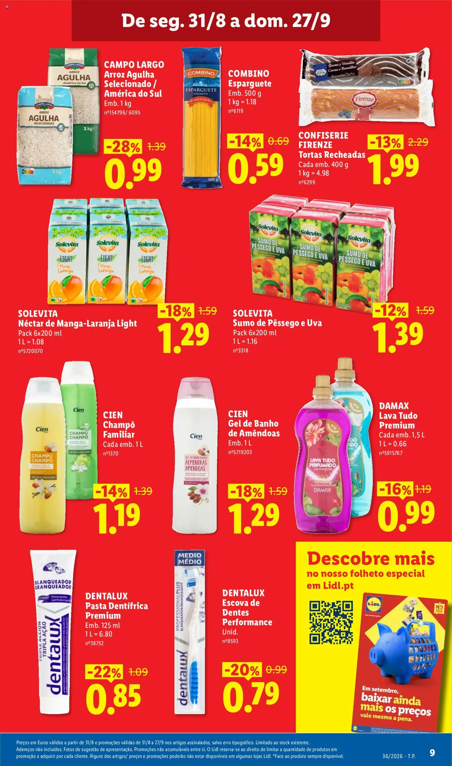 Lidl folheto │ válido de 31/08/2026 | Página: 9 | Produtos: Amêndoas, Esparguete, Shampoo, Gel de banho