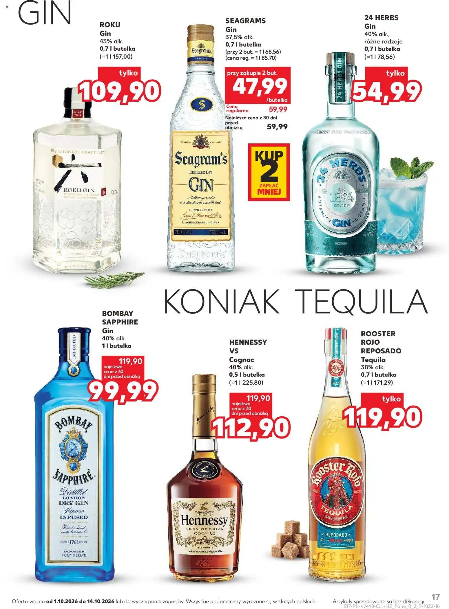 Kaufland Polsko leták - Barek od 01.10.2026 | Strana: 17 | Produkty: Gin, Bombay Sapphire, Tequila, Hennessy