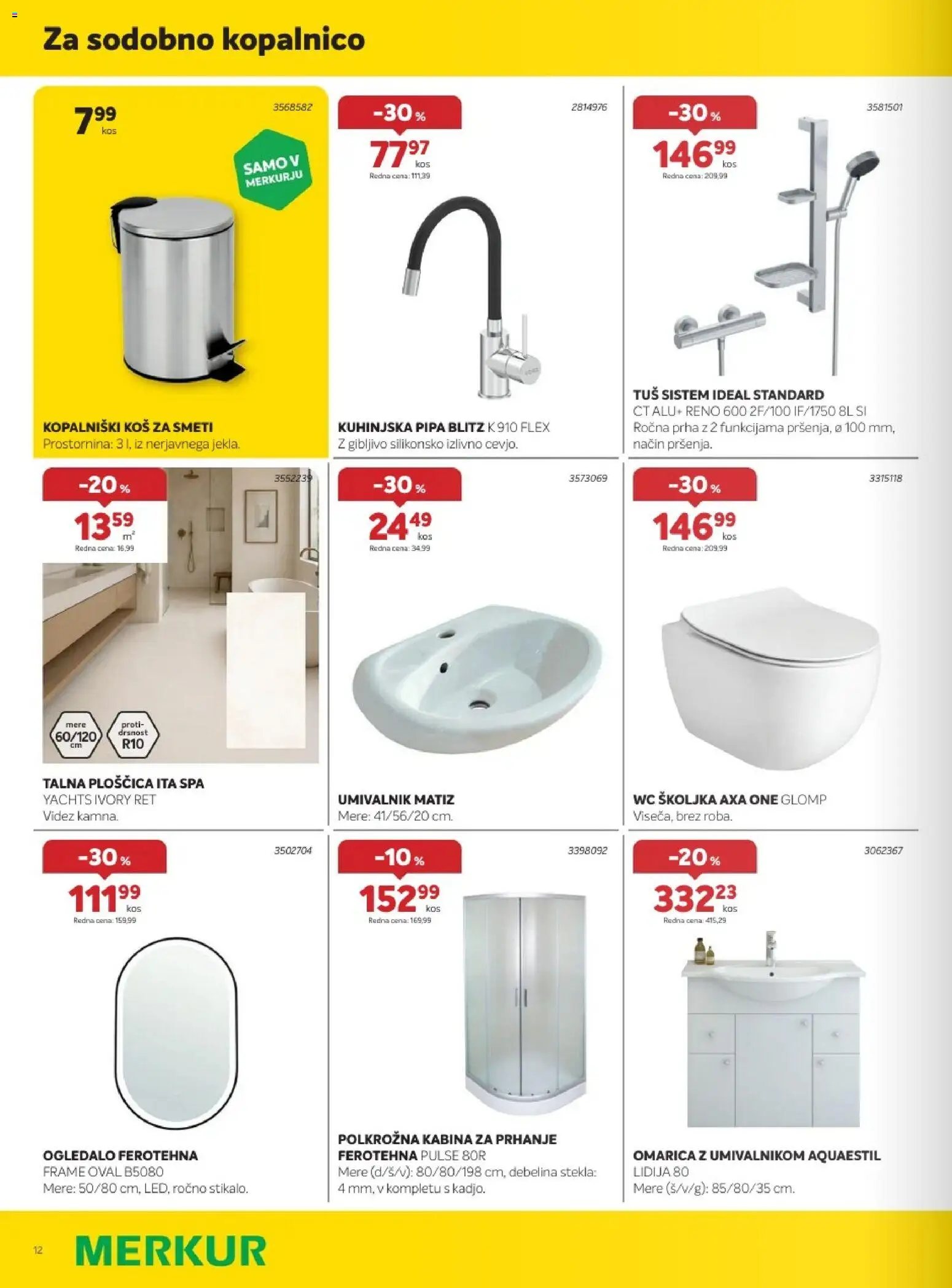 Novi Merkur katalog ponudbe – veljaven od 02.09.2026 | Stran: 12 | Izdelki: Prha, Ogledalo, Umivalnik, Omarica