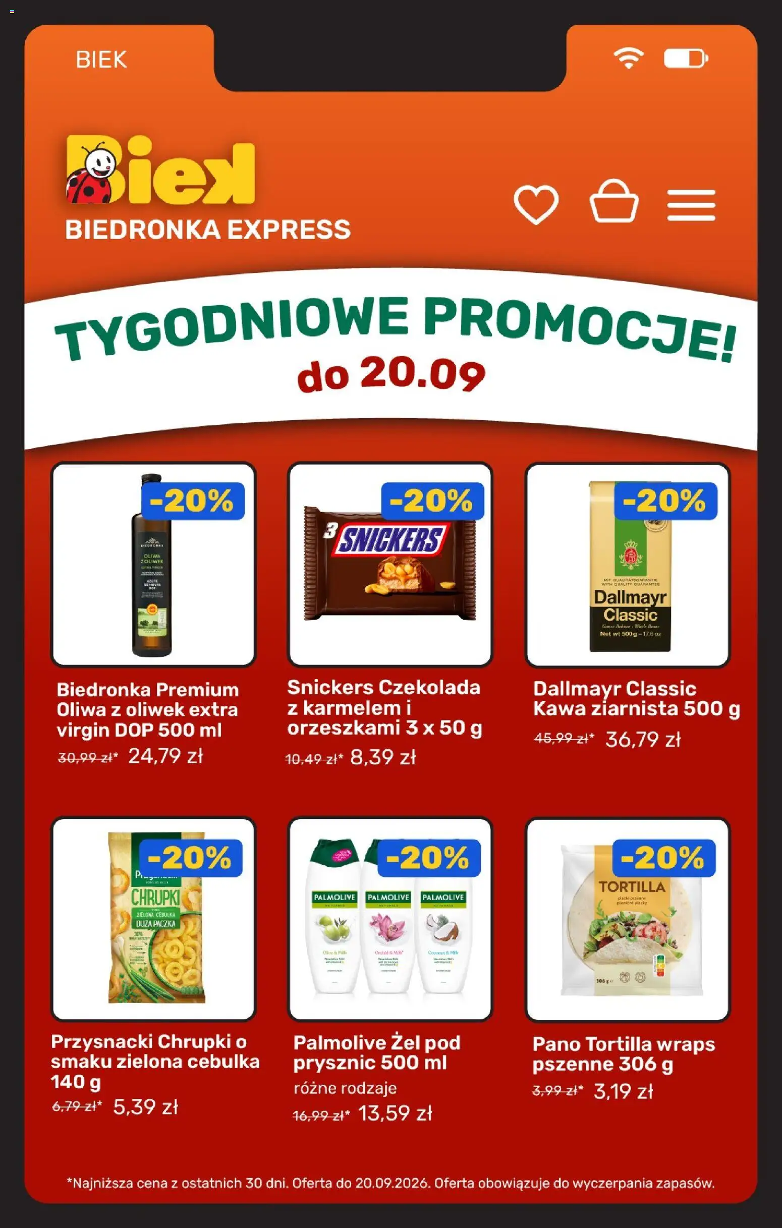 Biedronka gazetka - Biek od 19.09.2026 | Strona: 3 | Produkty: Oliwa z oliwek, Kawa ziarnista, Tortilla wraps, Żel pod prysznic