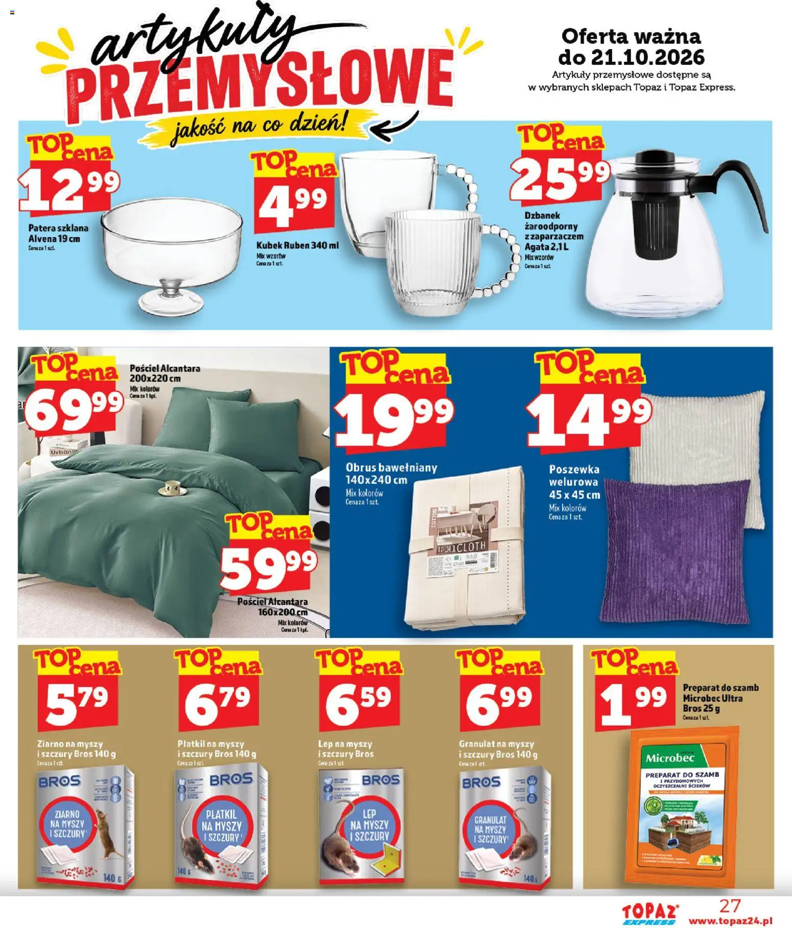 Topaz gazetka - Express od 15.10.2026 | Strona: 27 | Produkty: Pościel, Dzbanek, Artykuły przemysłowe