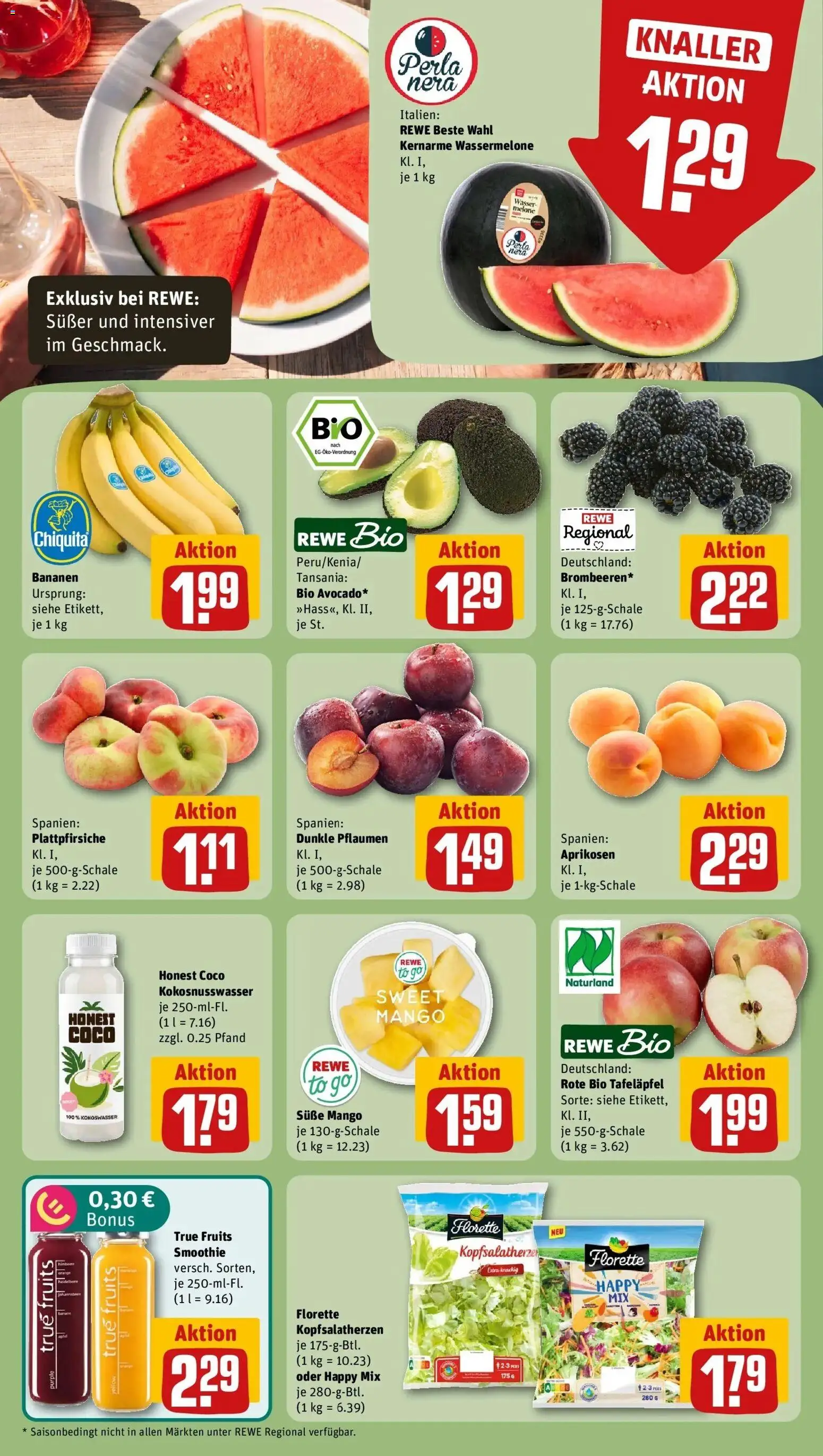 Rewe Prospekt Gießen – gültig ab 06.07.2026 | Seite: 4 | Produkte: Pflaumen, Bananen, Wassermelone, Melone