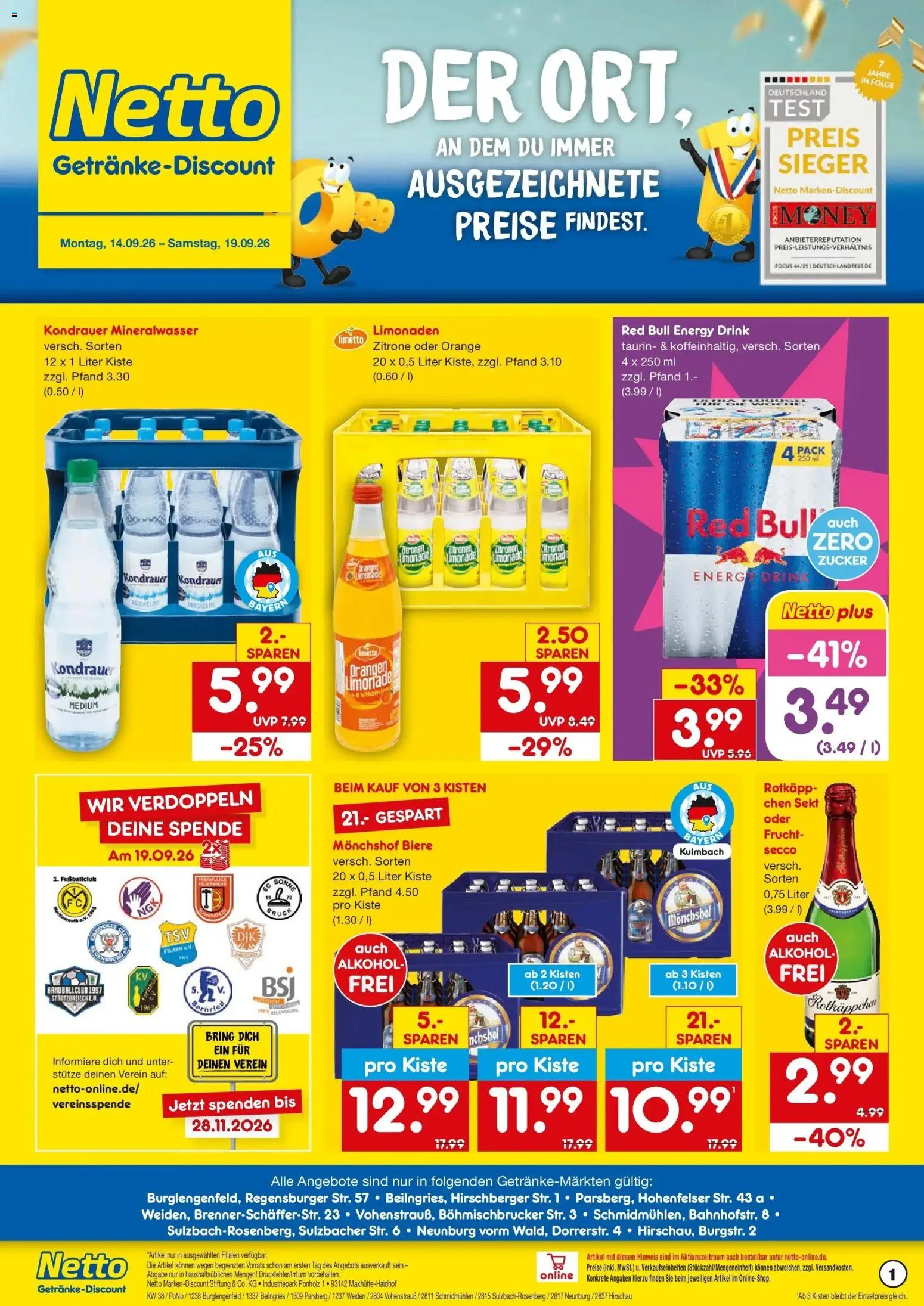Netto Marken-Discount Prospekt Beilngries – gültig ab 14.09.2026 | Seite: 1 | Produkte: Red bull, Sekt, Limonade, Rotkäppchen