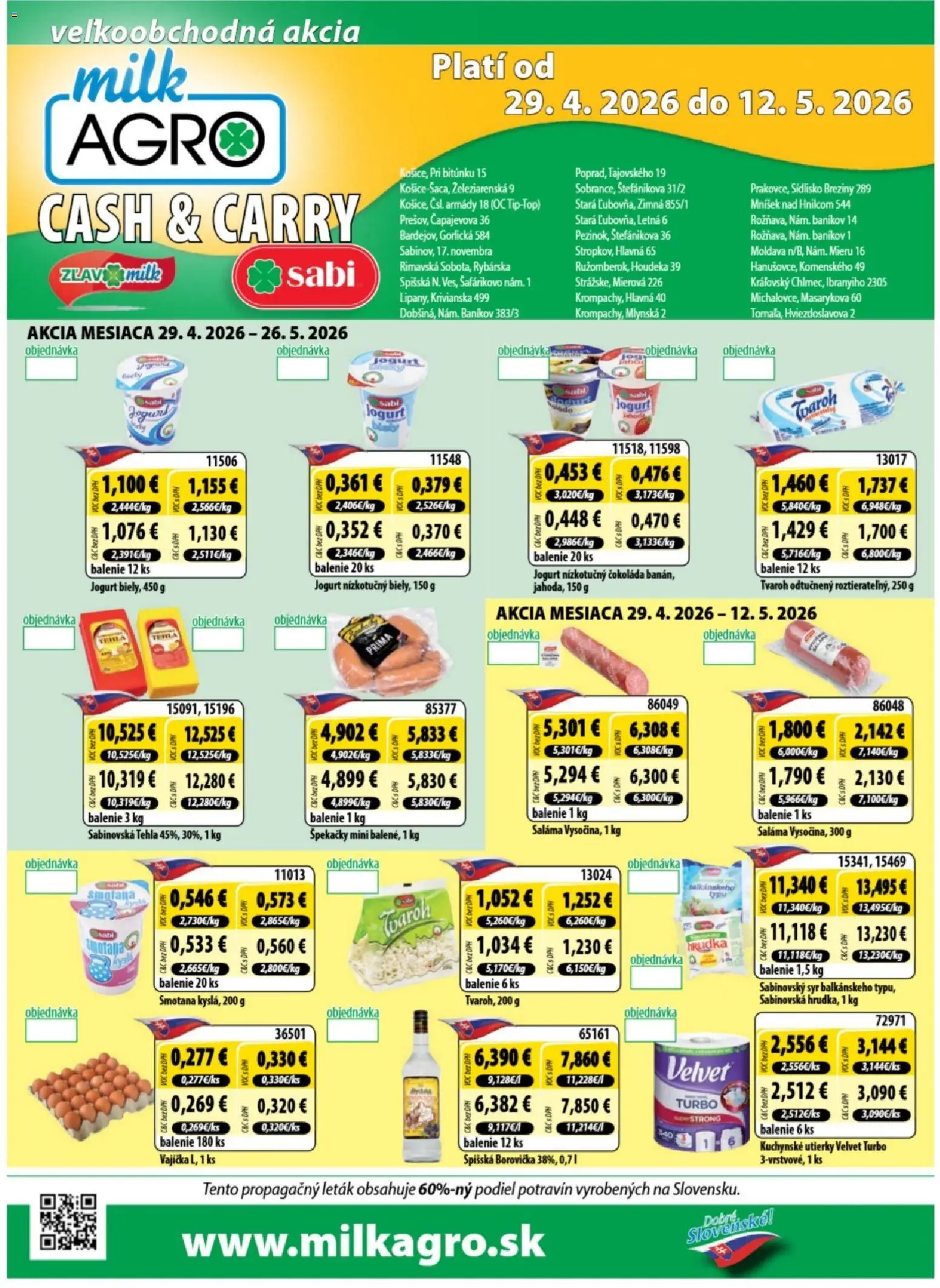 Nové Milk Agro akcie – leták je platný od 29.04.2026 | Strana: 1 | Produkty: Jogurt, Smotana, Borovička, Čokoláda