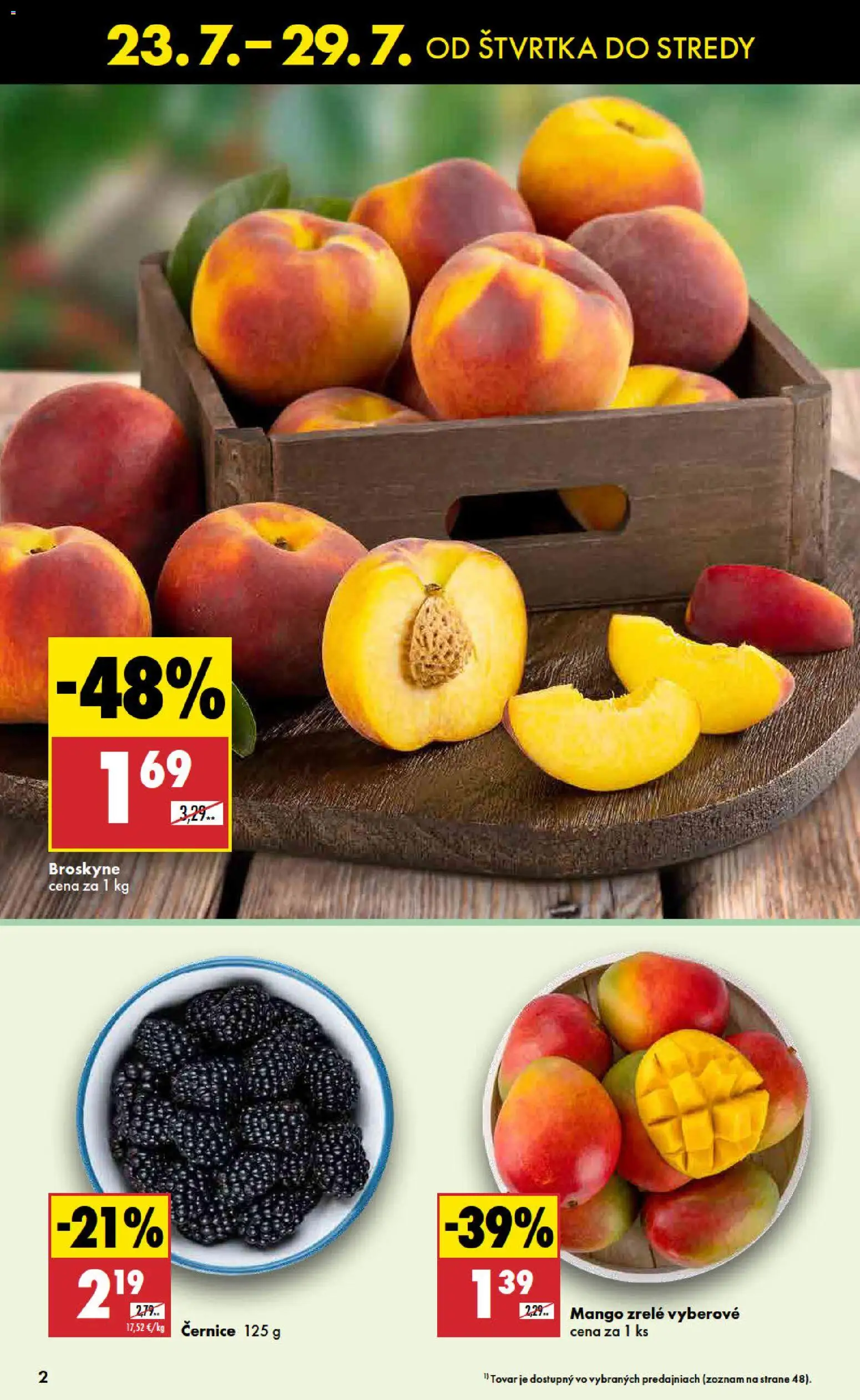 Nové Biedronka akcie – leták je platný od 23.07.2026 | Strana: 2 | Produkty: Mango, Broskyne