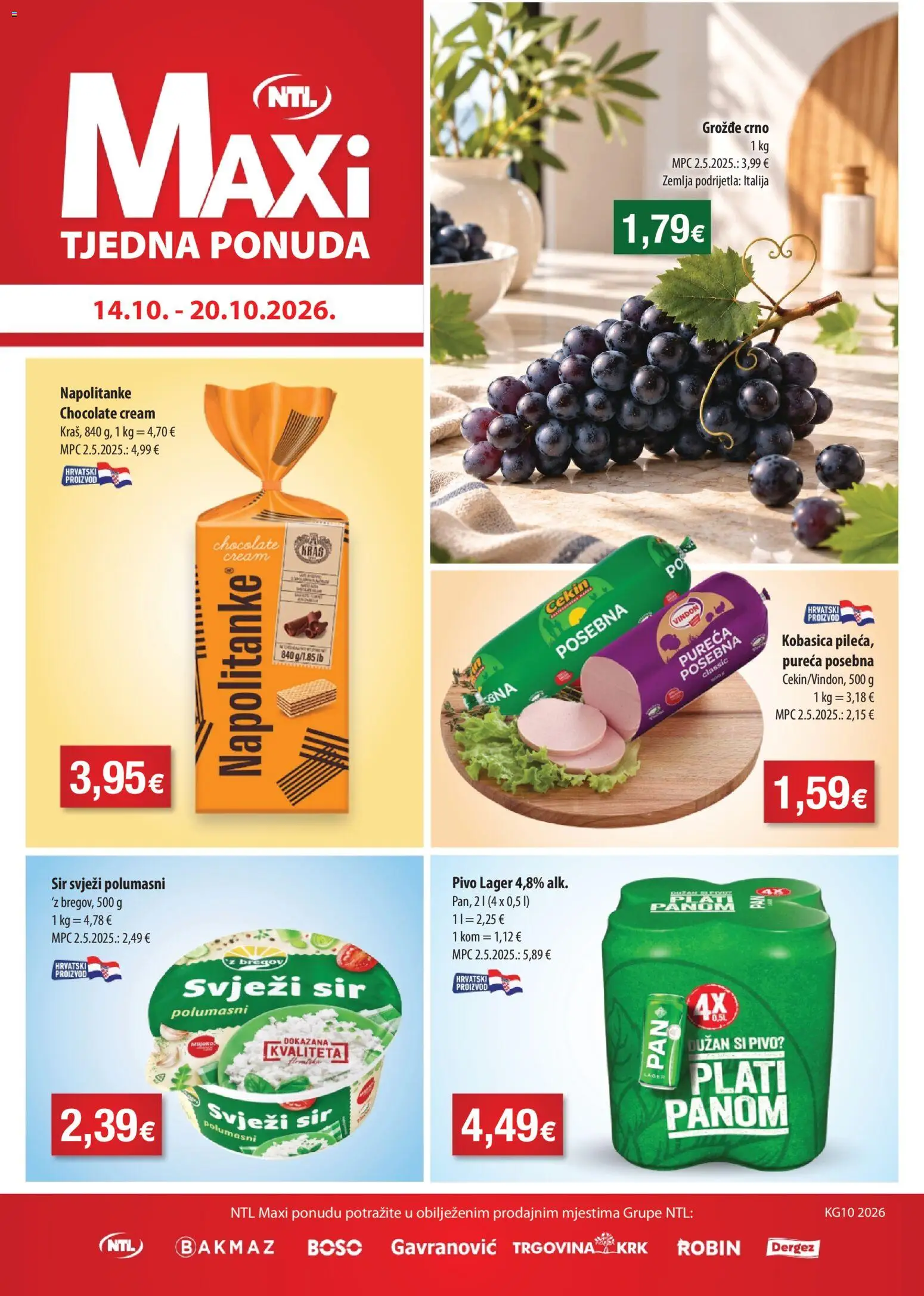 NTL katalog | vrijedi od 14.10.2026 | Stranica: 1 | Proizvodi: Zemlja, Svježi sir, Pan, Lager