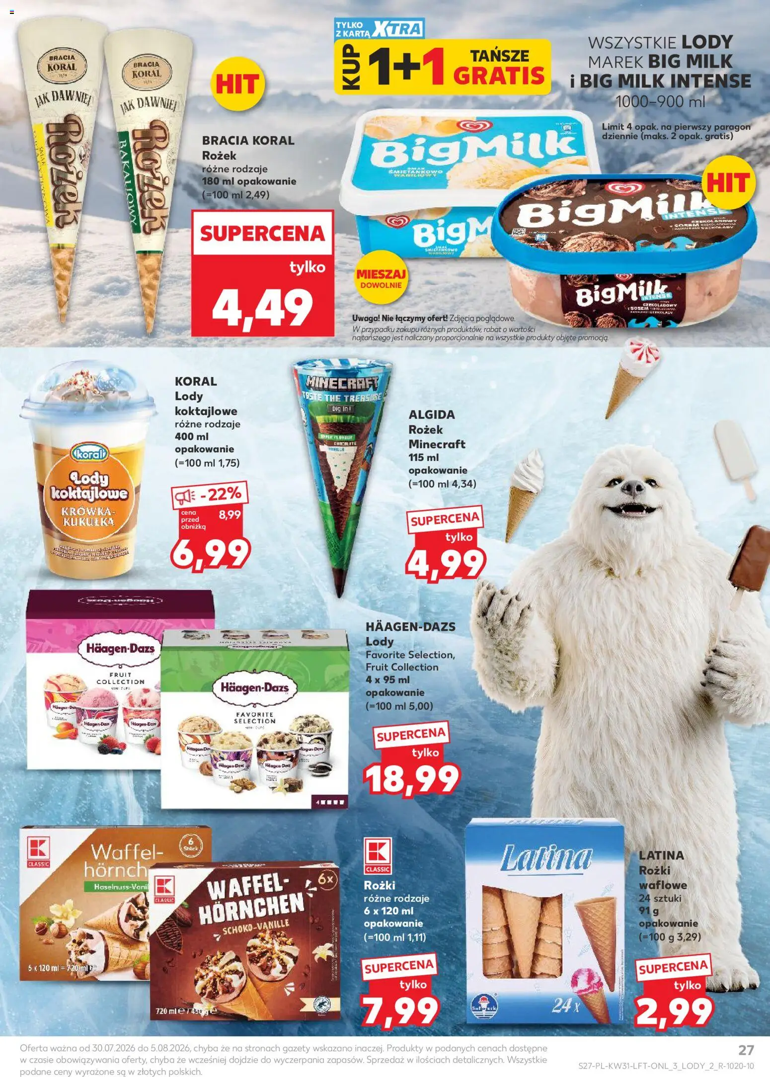 Kaufland gazetka od 30.07.2026 | Strona: 27 | Produkty: Karta, Lody Koktajlowe, Gazety, Big Milk