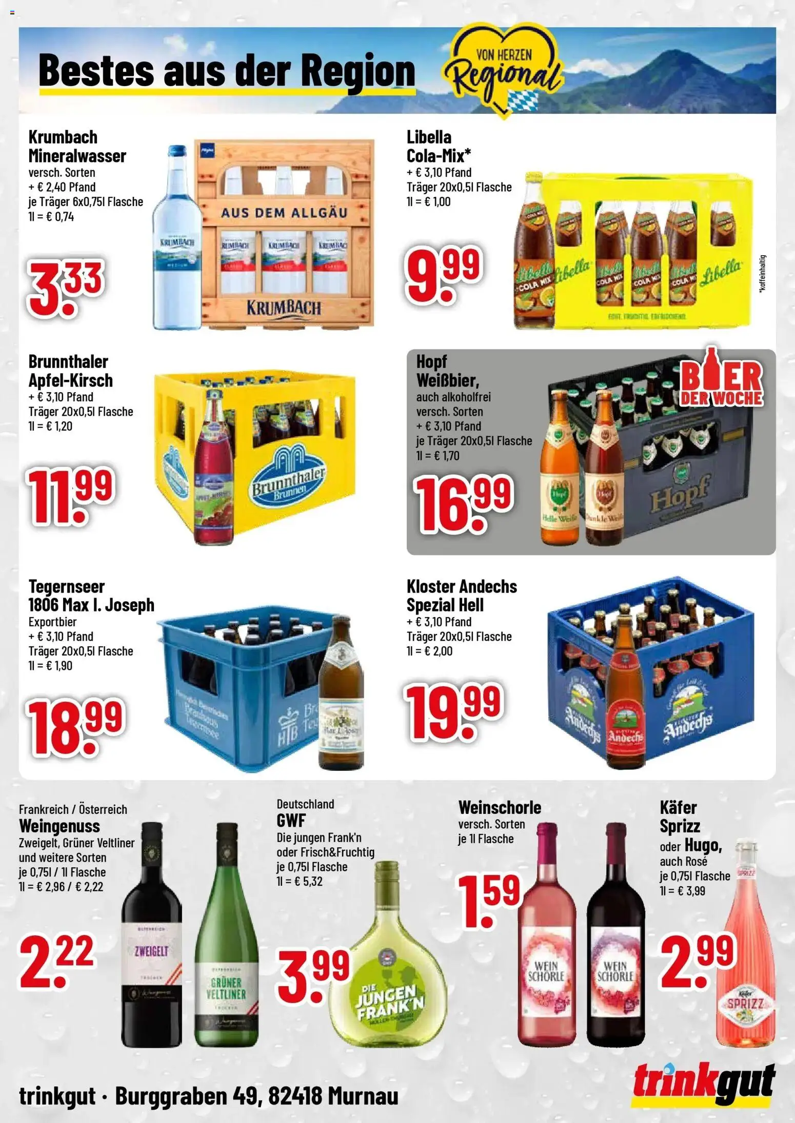 Trinkgut Prospekt Murnau (ab 21.09.2026) » Angebote online | Seite: 4 | Produkte: Cola, Mineralwasser, Weinschorle, Wein