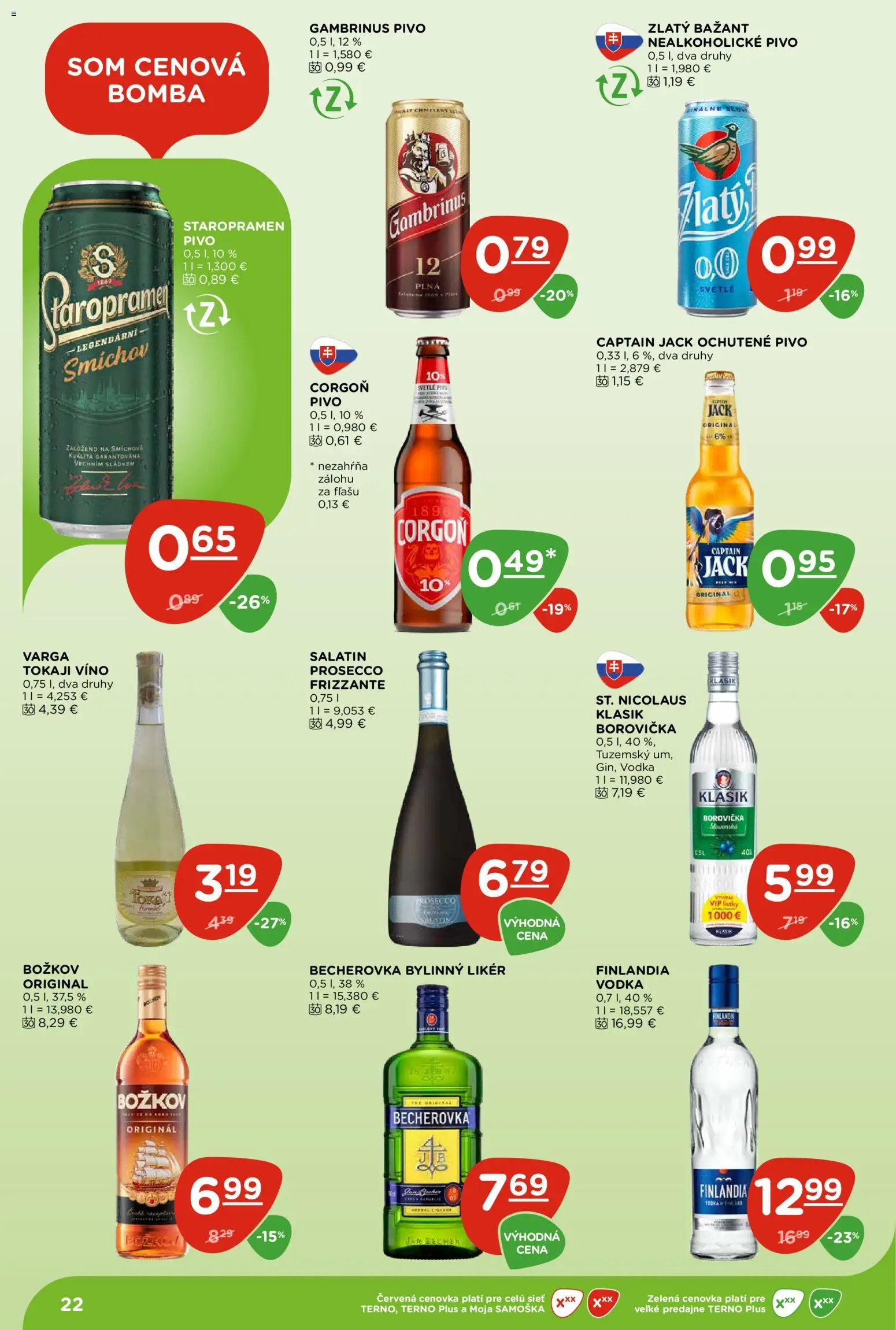 Nové Terno akcie – leták je platný od 03.09.2026 | Strana: 22 | Produkty: Borovička, Božkov, Zlatý Bažant, Finlandia