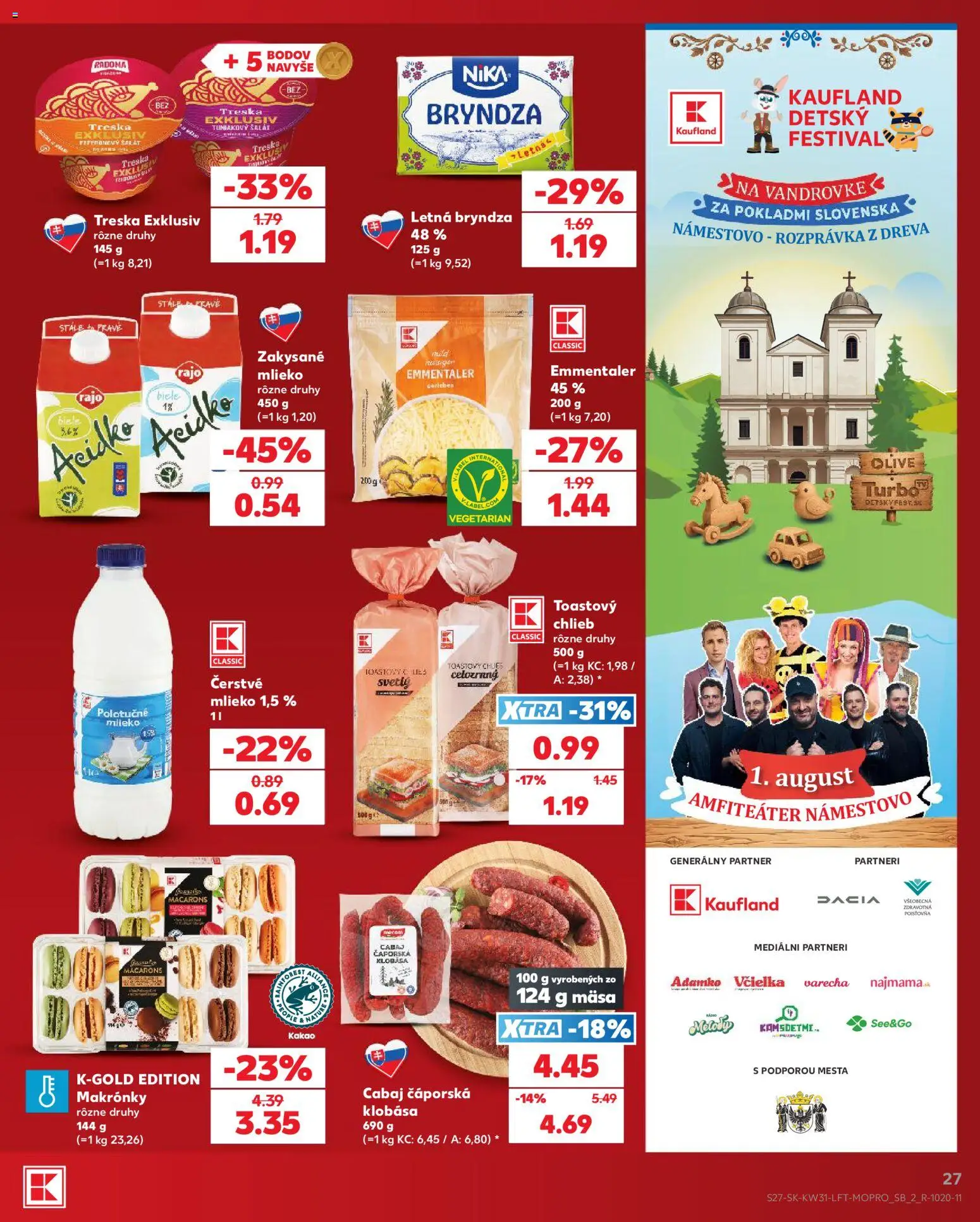 Nové Kaufland akcie – leták je platný od 30.07.2026 | Strana: 27 | Produkty: Chlieb, Klobása, Šalát, Treska