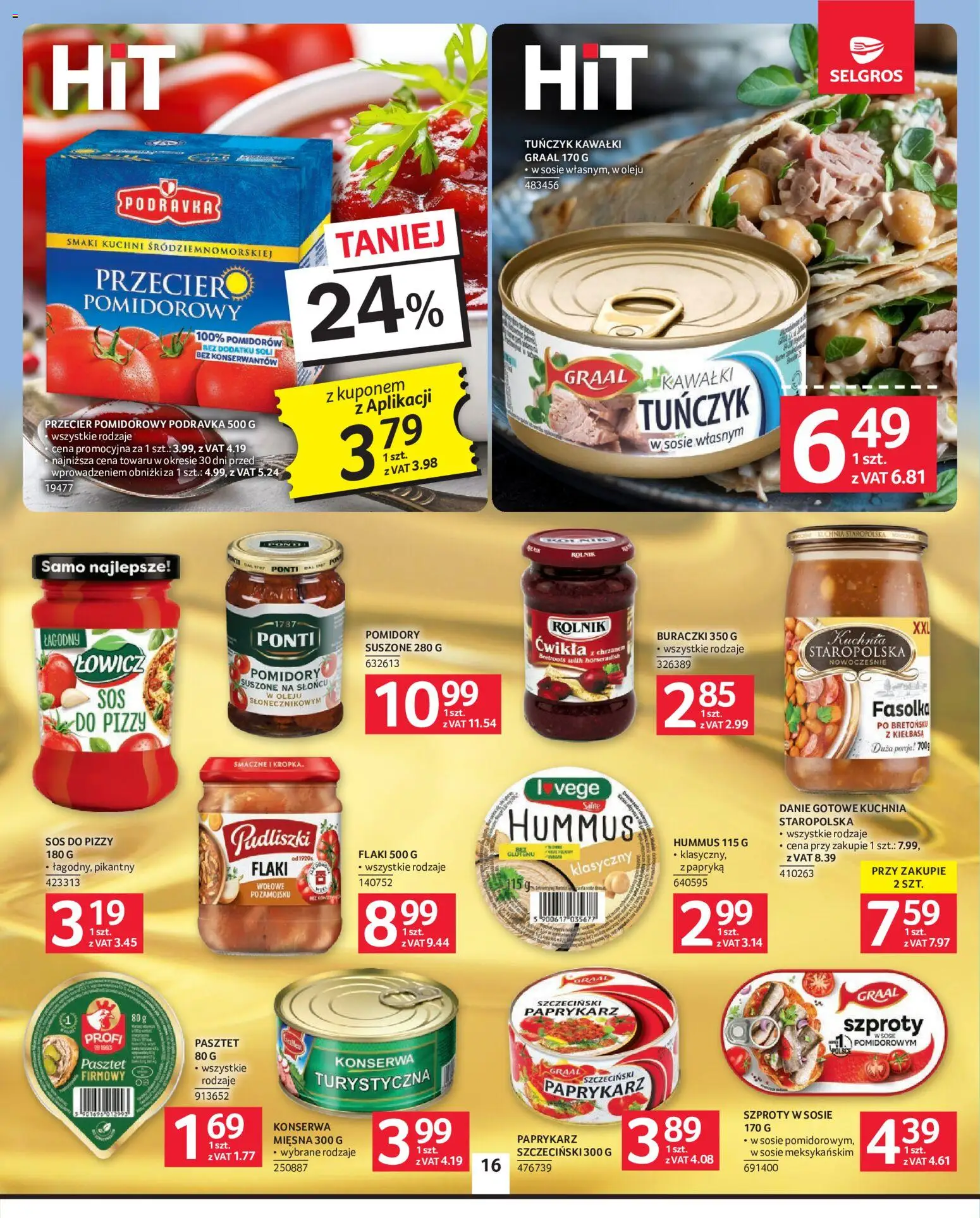 Selgros cash&carry gazetka od 21.05.2026 | Strona: 16 | Produkty: Paprykarz, Flaki, Hummus, Sos