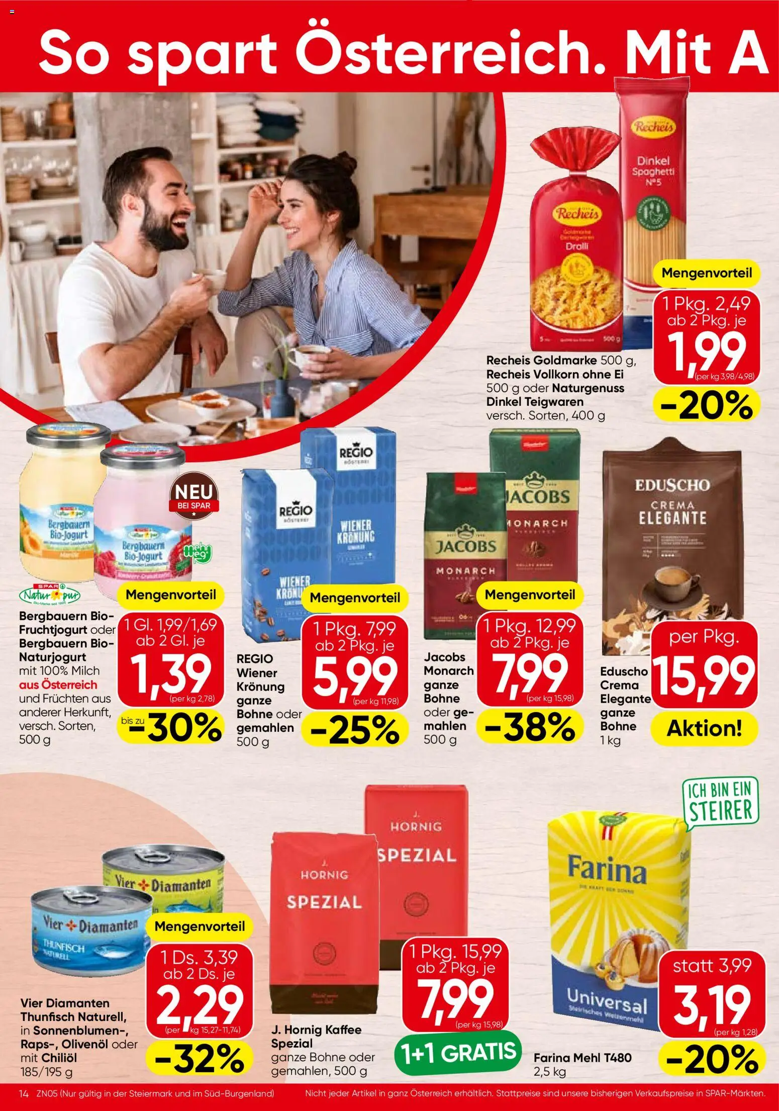 Spar - Steiermark gültig ab 03.06.2026 | Seite: 14 | Produkte: Milch, Hajdina liszt, Kaffee