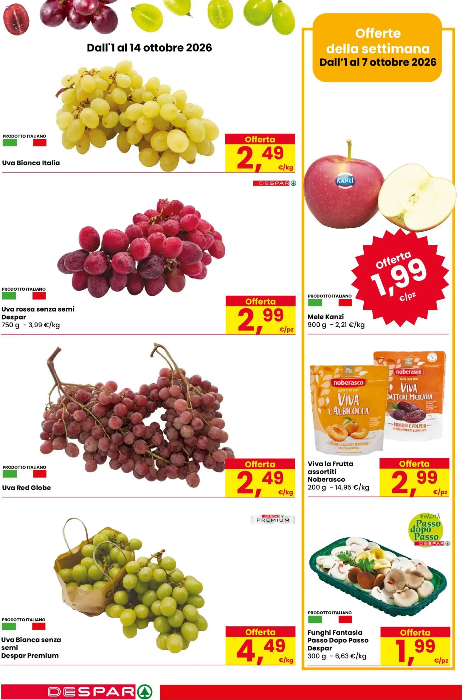 Volantino Despar del 01/10/2026 | Pagina: 8 | Prodotti: Mele, Frutta, Funghi, Uva