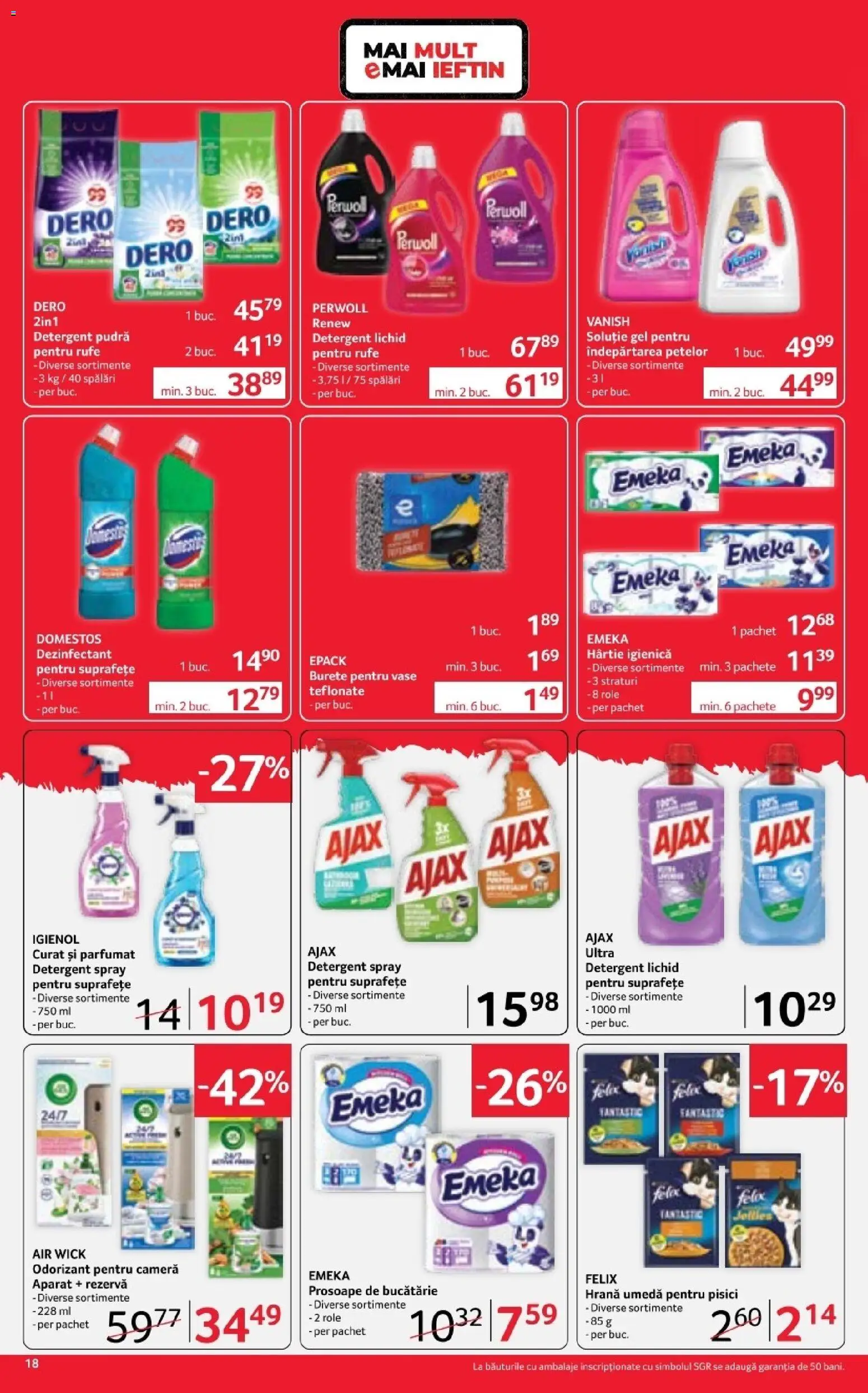 Noul catalog Selgros – valabil de la 17.04.2026 | Pagină: 18 | Produse: Role, Burete, Detergent, Çelik Mama ve Su Kabı
