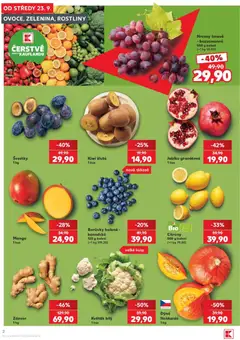 Náhled letáku Švestky, 1 kg od 23.09.2026 | Strana: 2 | Produkty: Kiwi, Zázvor, Kiwi žluté, Hrozny