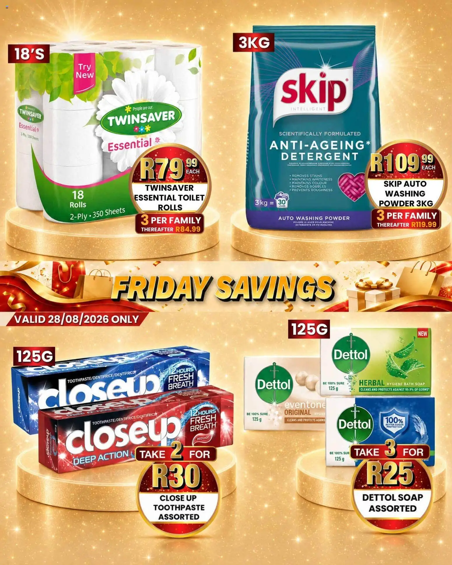 New Take n Pay catalogue – valid from 28/08/2026 | Page: 5 | Products: Bath, Soap, Toothpaste, Detergent