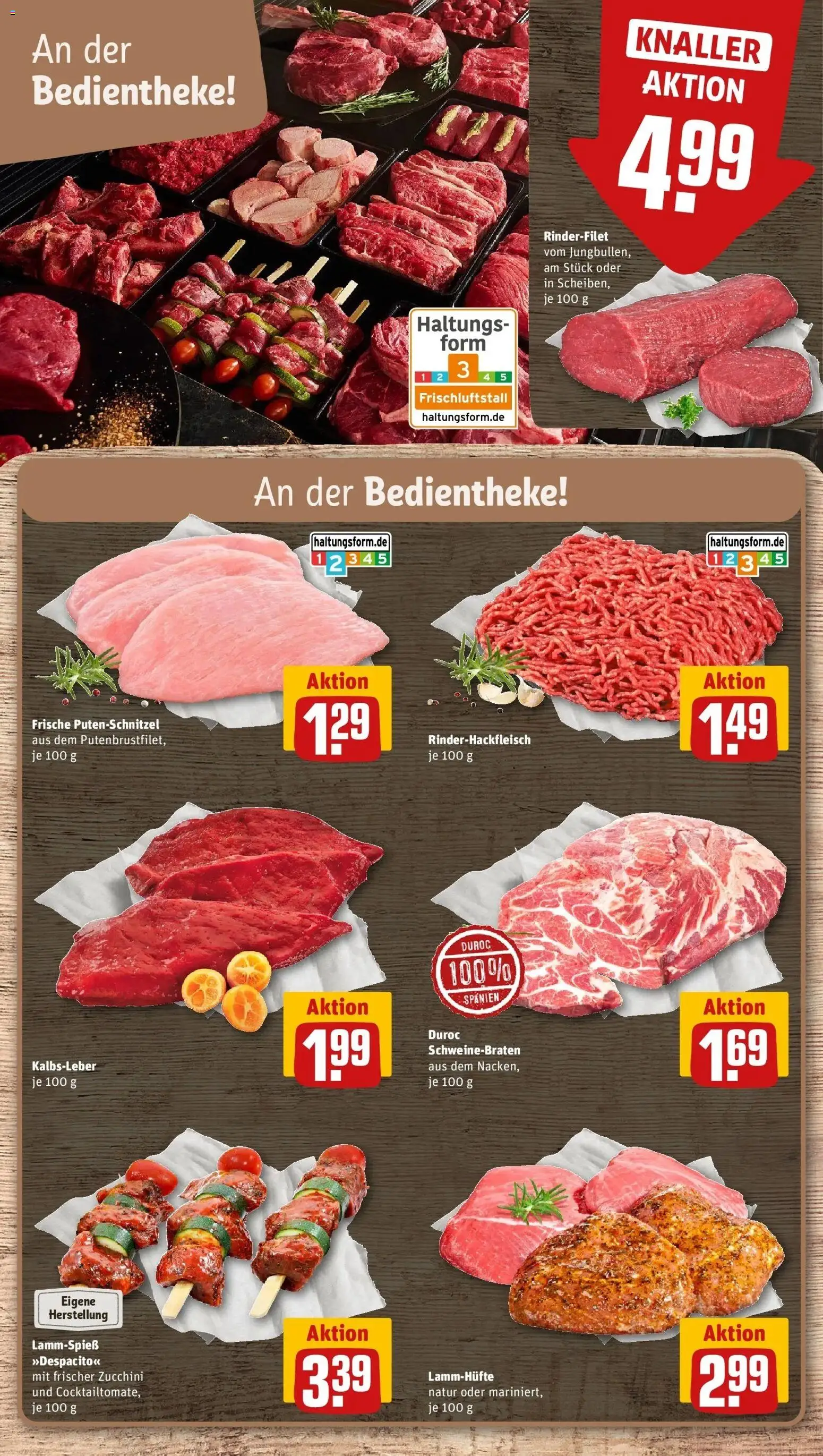 REWE Prospekt ab 31.08.2026 zum Blättern » Angebote | Seite: 8 | Produkte: Rinderfilet, Kalbsleber, Putenschnitzel, Zucchini
