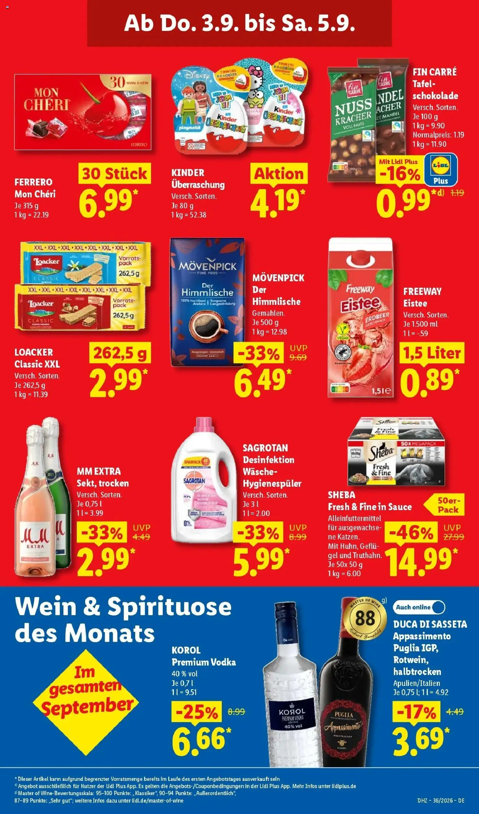 Lidl Prospekt Braunschweig (ab 31.08.2026) zum Blättern » Angebote | Seite: 71 | Produkte: Sheba, Schokolade, Wein, Mon cheri