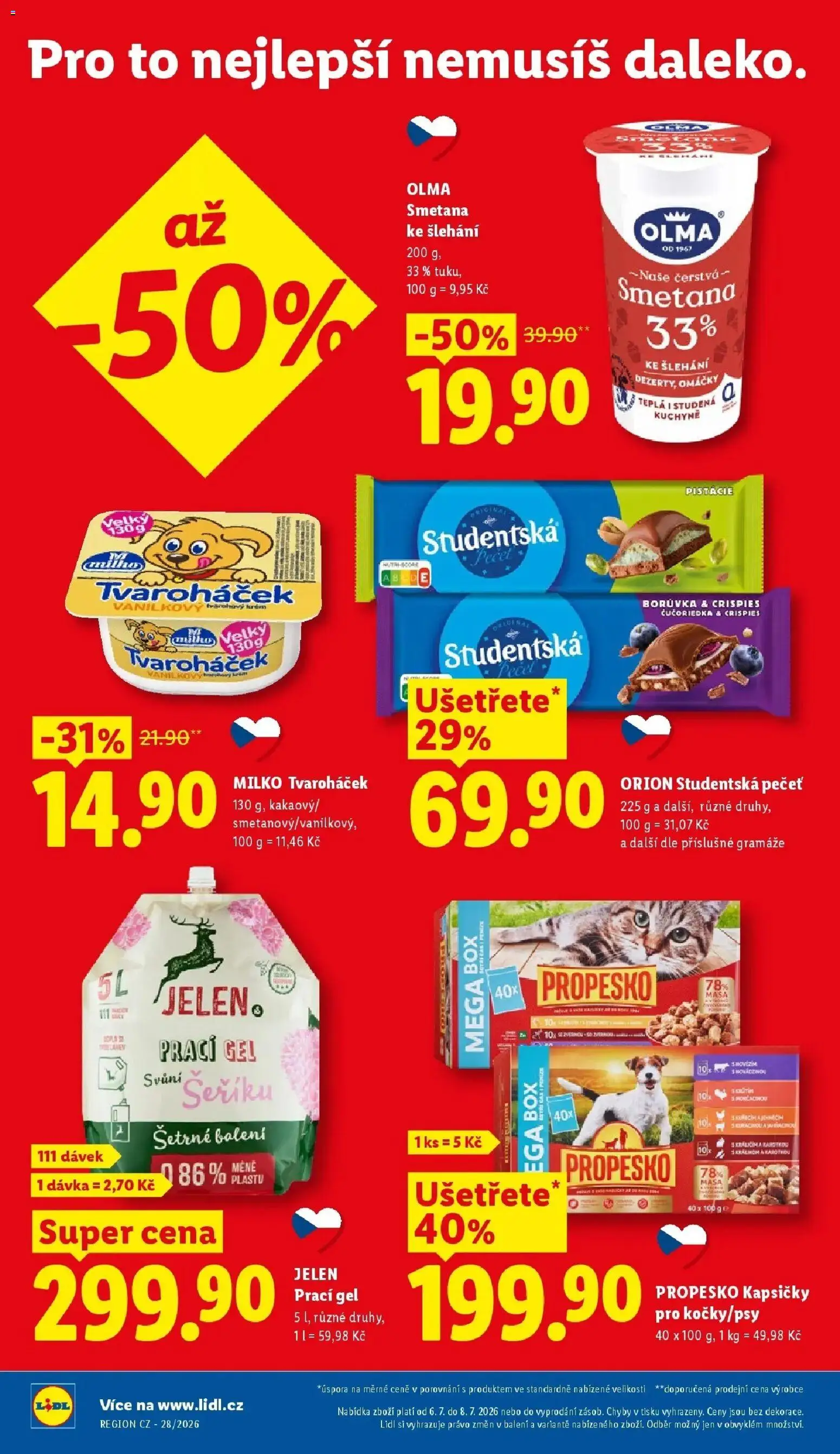 Lidl aktuální leták od 06.07.2026 | Strana: 2 | Produkty: Propesko, Jelen, Smetana ke šlehání, Orion Studentská pečeť