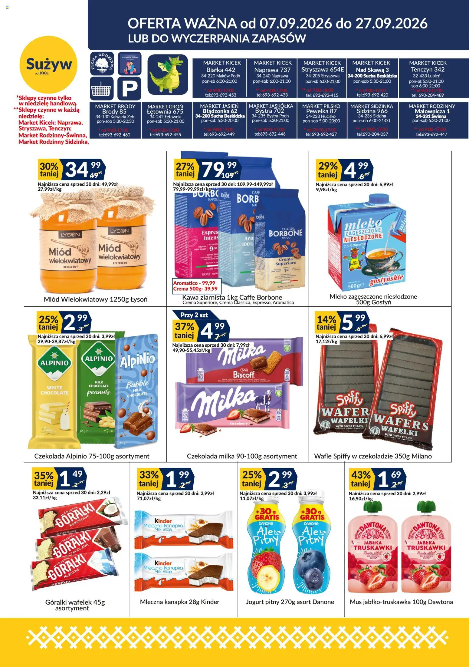 Sużyw gazetka od 07.09.2026 | Strona: 1 | Produkty: Miód, Milka, Miód wielokwiatowy, Kawa